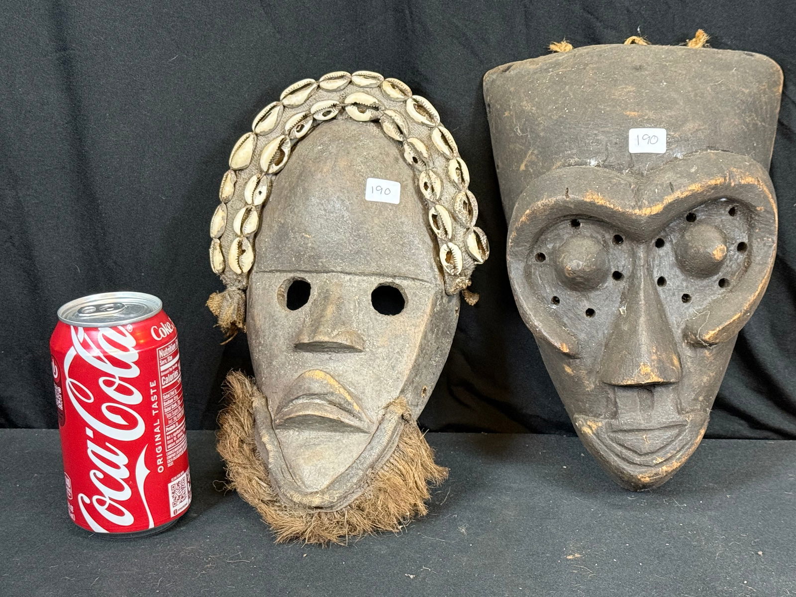 Lot of 2 Hand Carved Wooden African Masks (1 of 4)