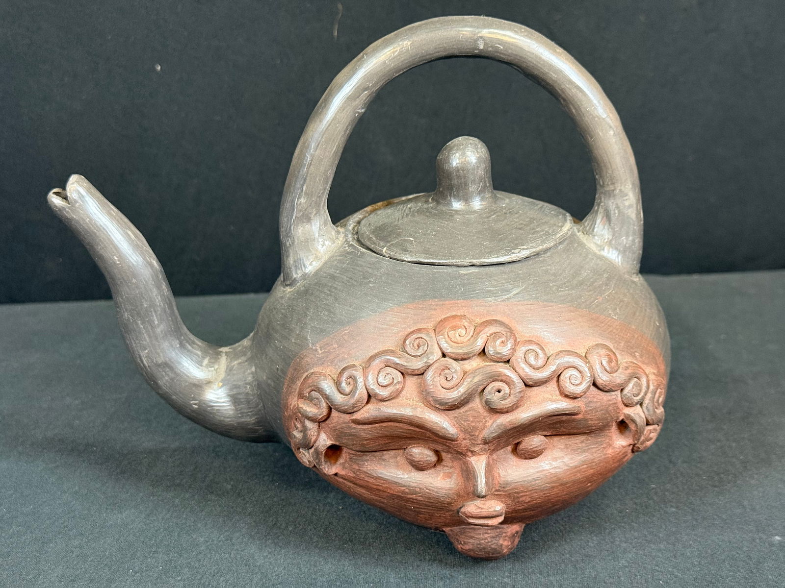 clay teapot w/sculpted face: clay teapot w/sculpted face