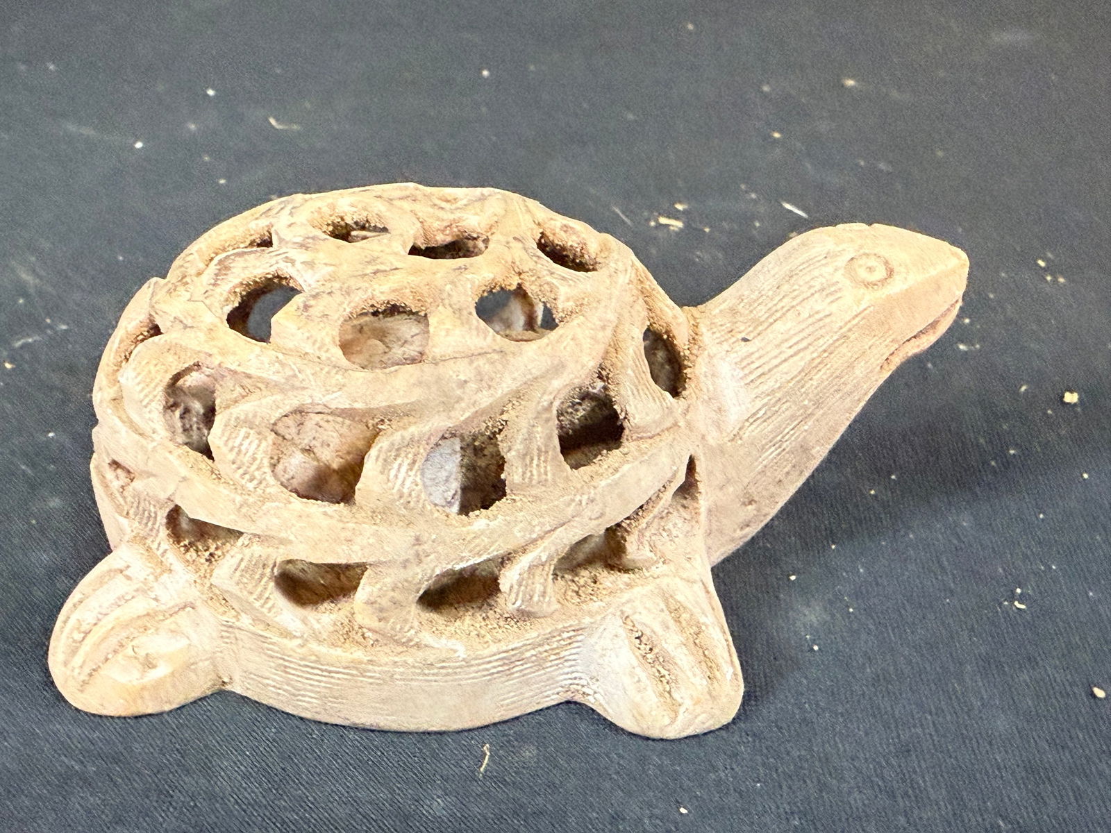 Soapstone carved turtle with frog: Soapstone carved turtle with frog