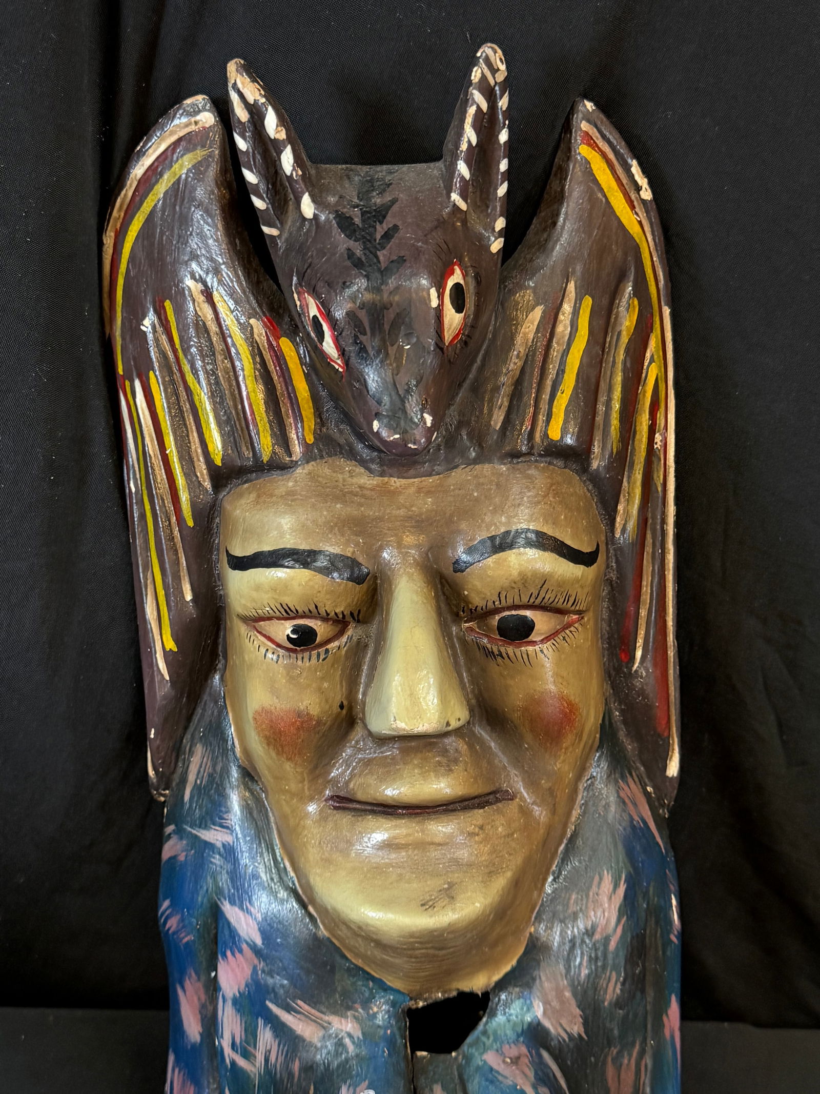 Wood carved Mexican hand painted mask (1 of 3)
