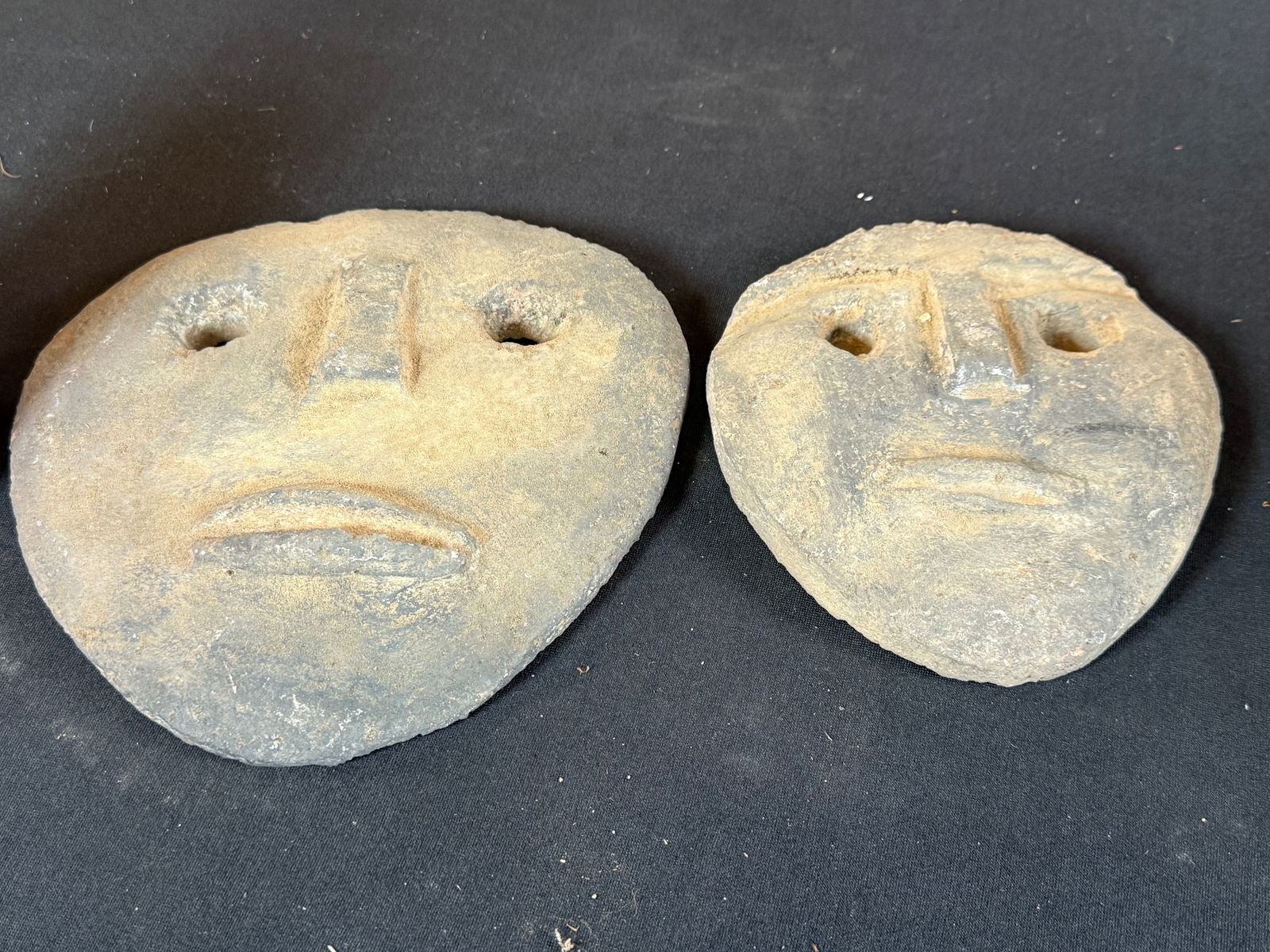 Lot of 2 Pre Columbian style stone face plaques (1 of 3)