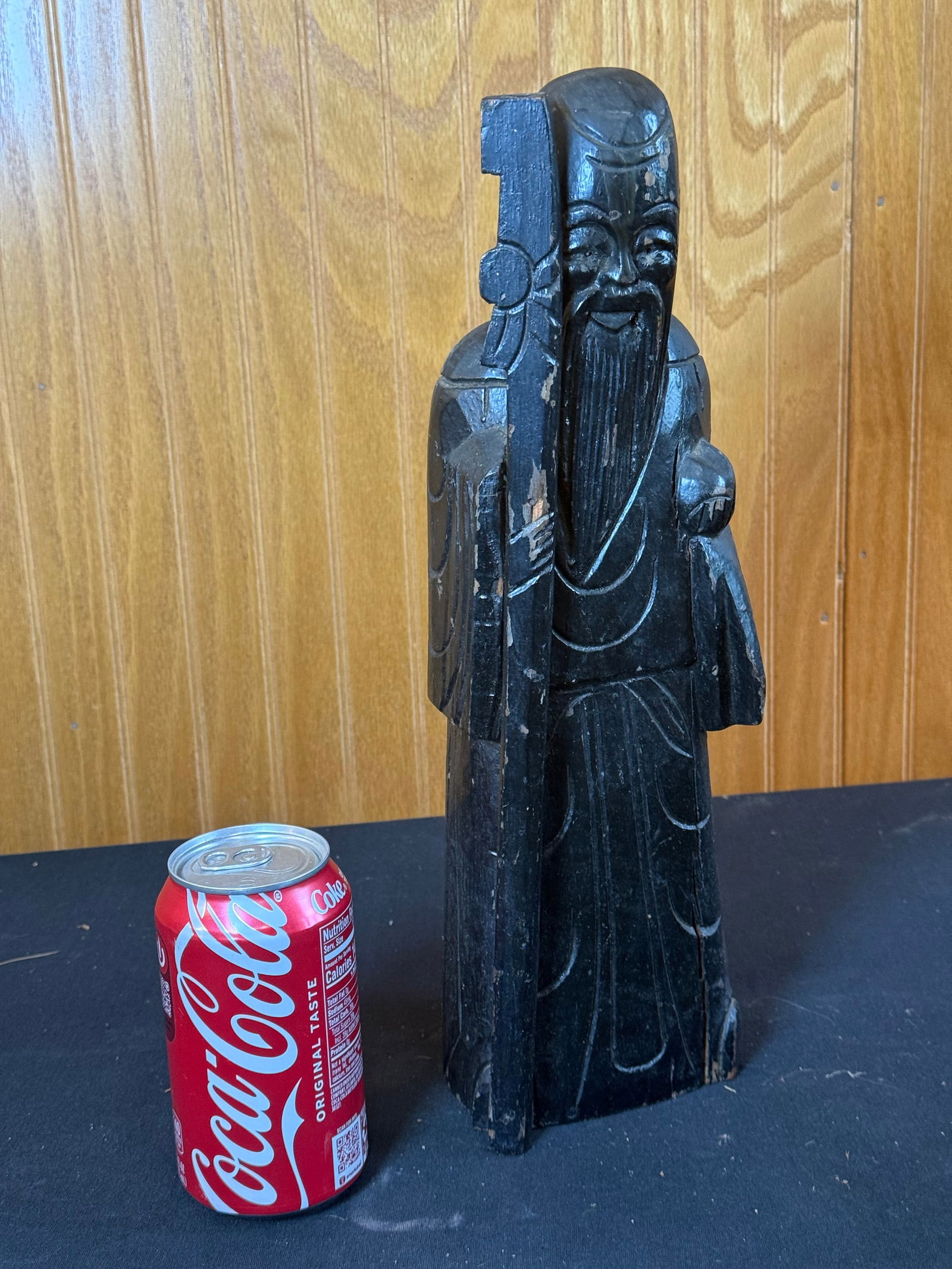 Hand carved wooden statue of Shou Xing: Hand carved wooden statue of Shou Xing, Chinese god of longevity