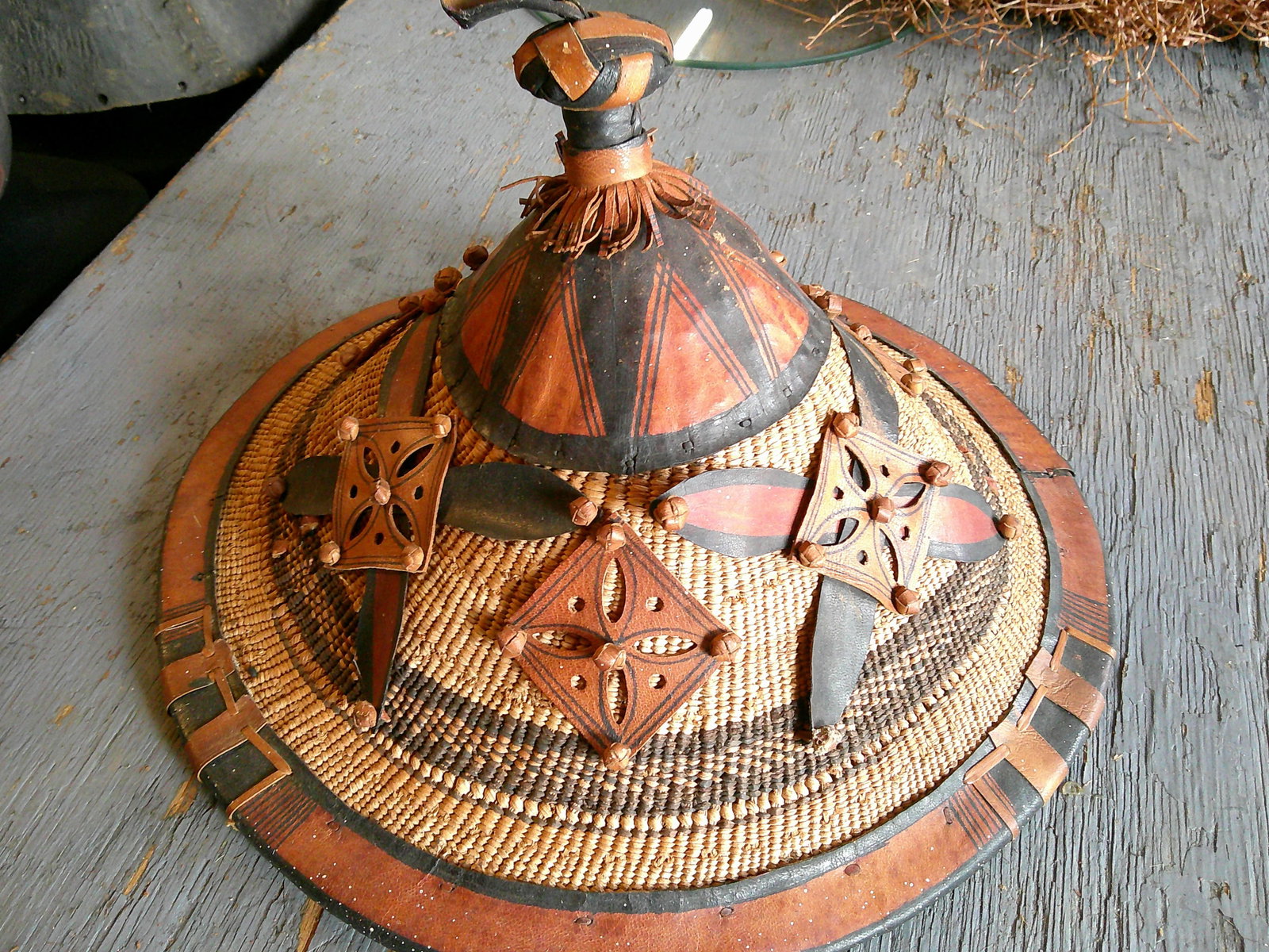 Vintage African Fulani tribal conical fiber hat: Vintage African Fulani tribal conical fiber hat