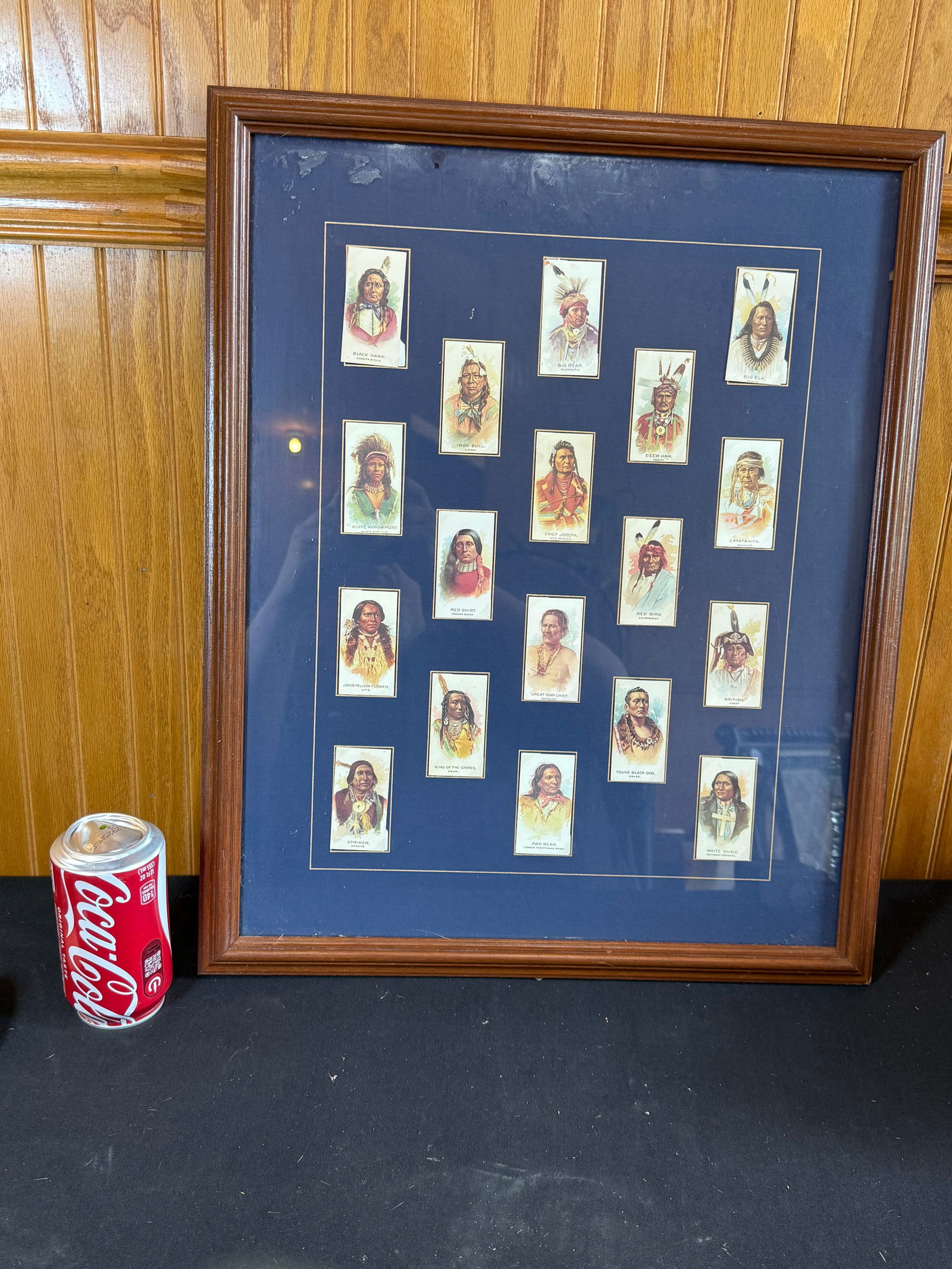 Lot of 18 Native American trade cards in frame (1 of 5)