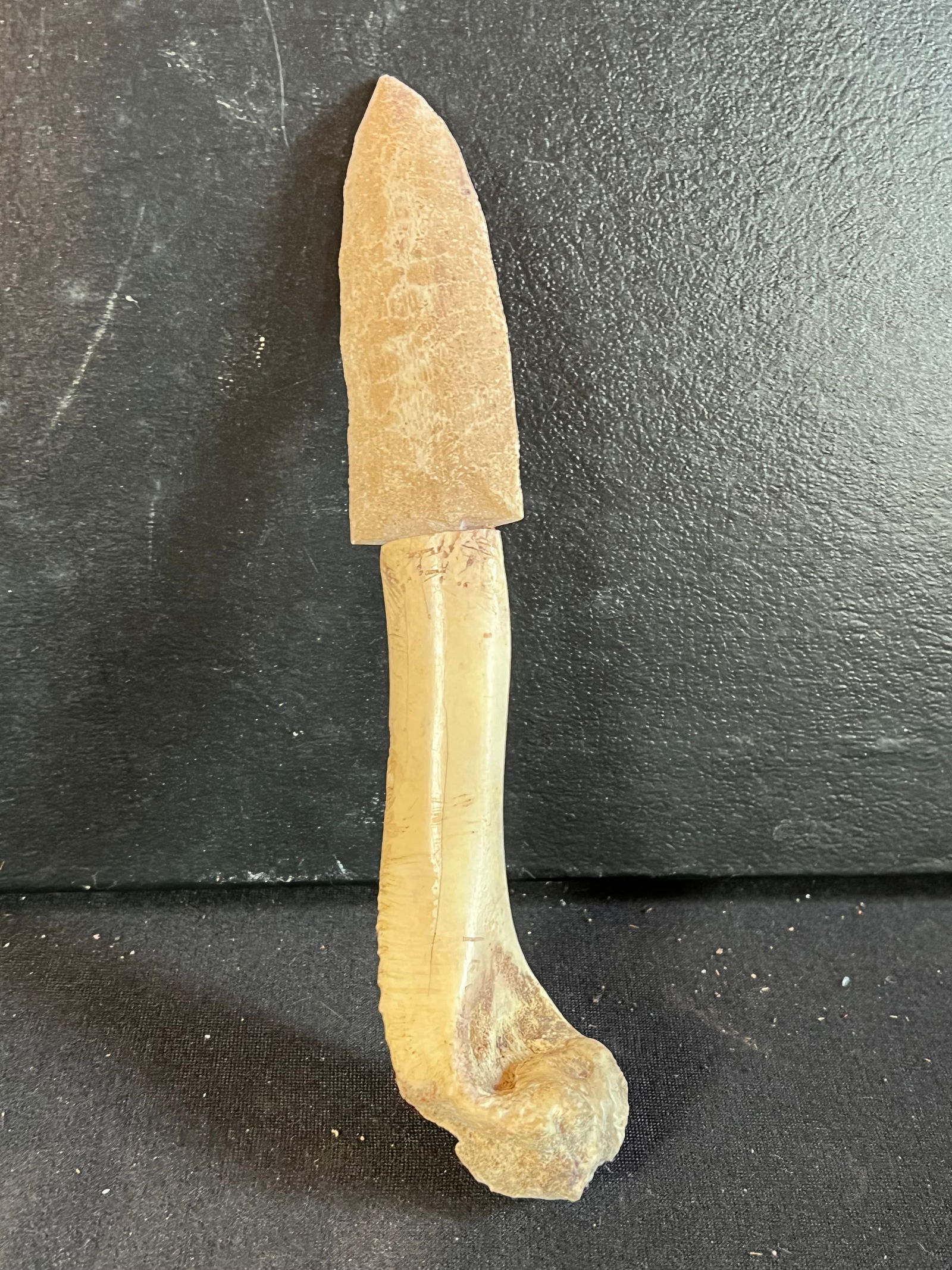 Bone/stone knife: Bone/stone knife. Blade is stone, handle is bone