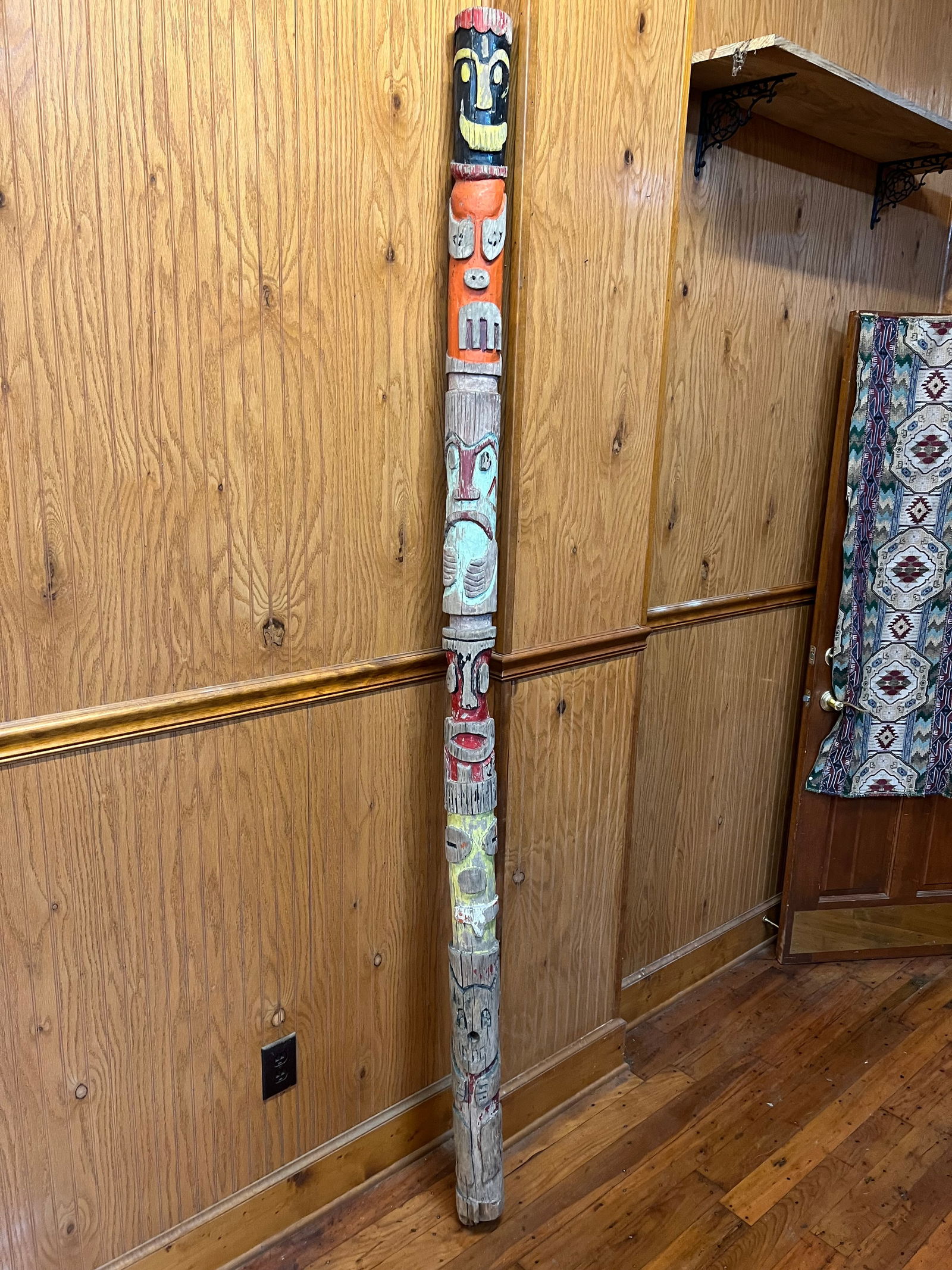 Carved hand painted wooden totem pole (1 of 8)