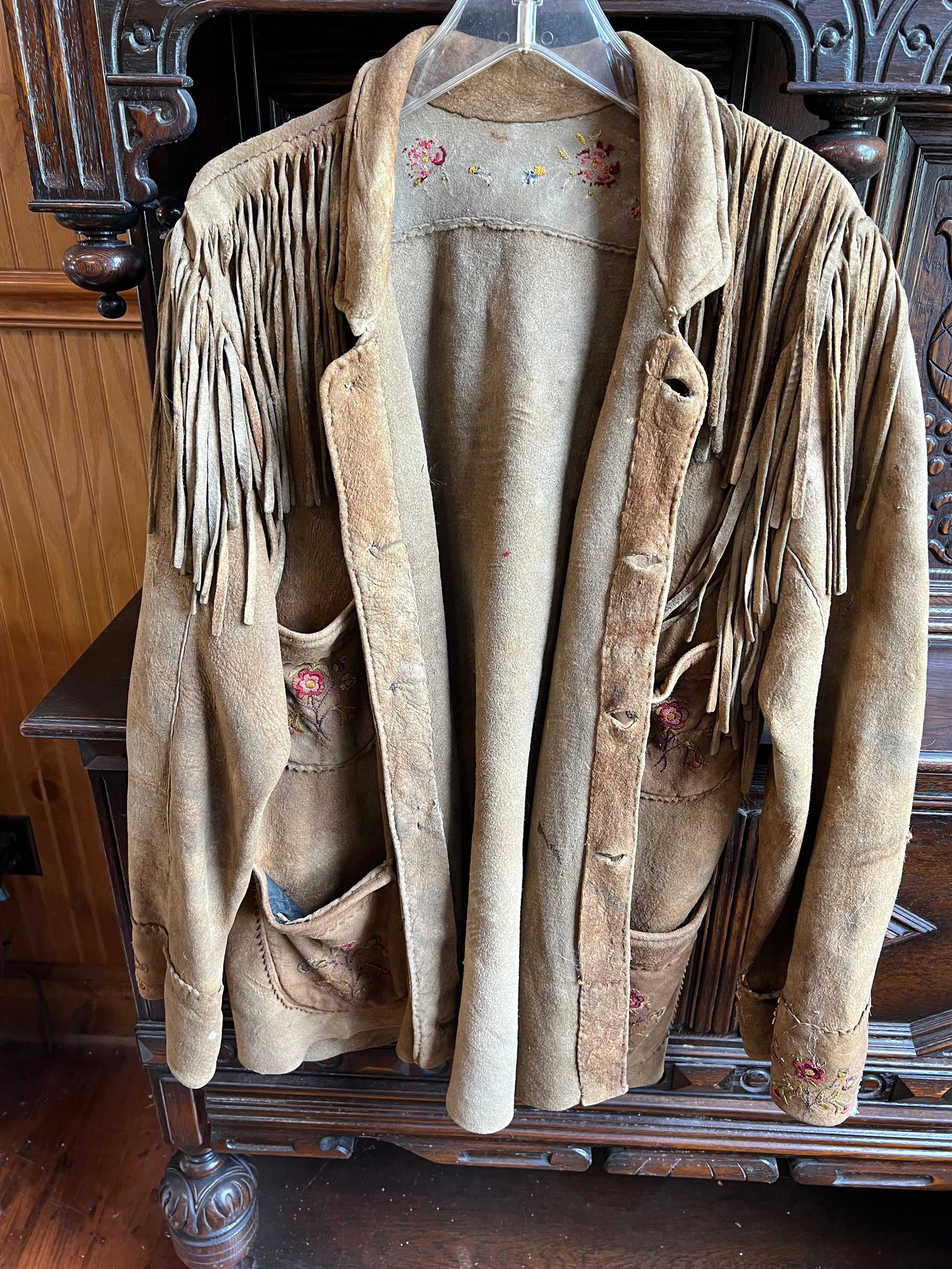 Rawhide leather jacket w/sewn decorations (1 of 6)