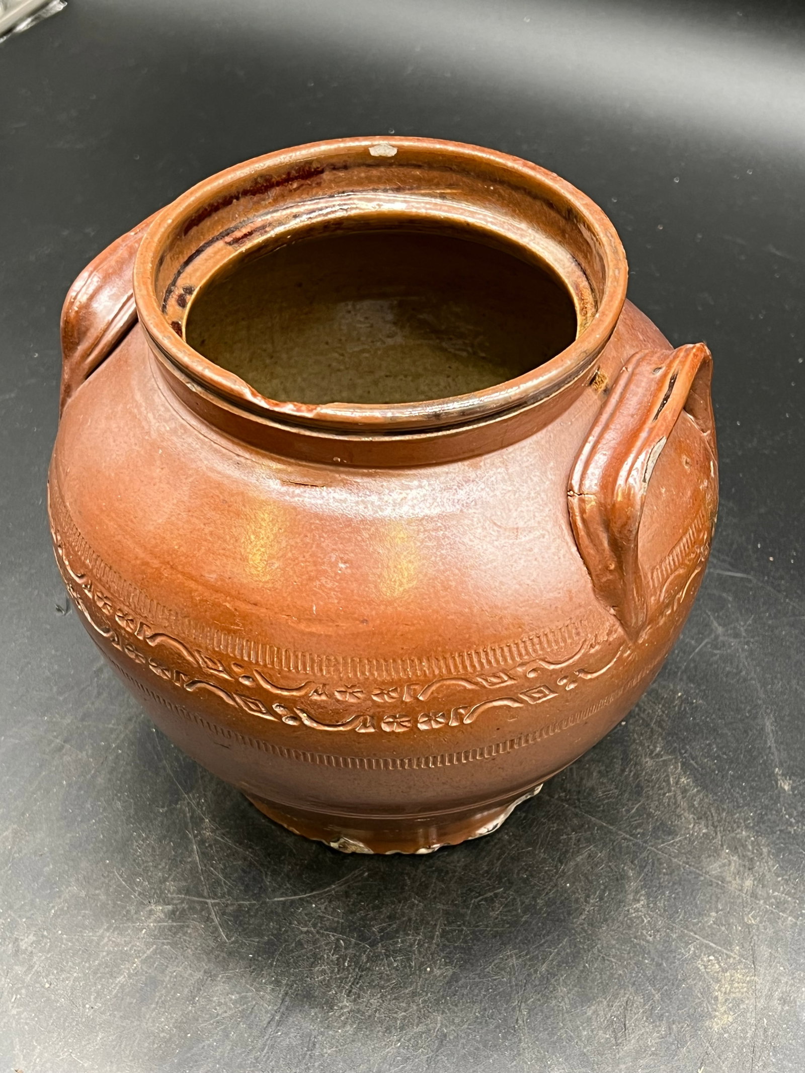 Brown Decorated Stoneware Storage Jar (1 of 9)
