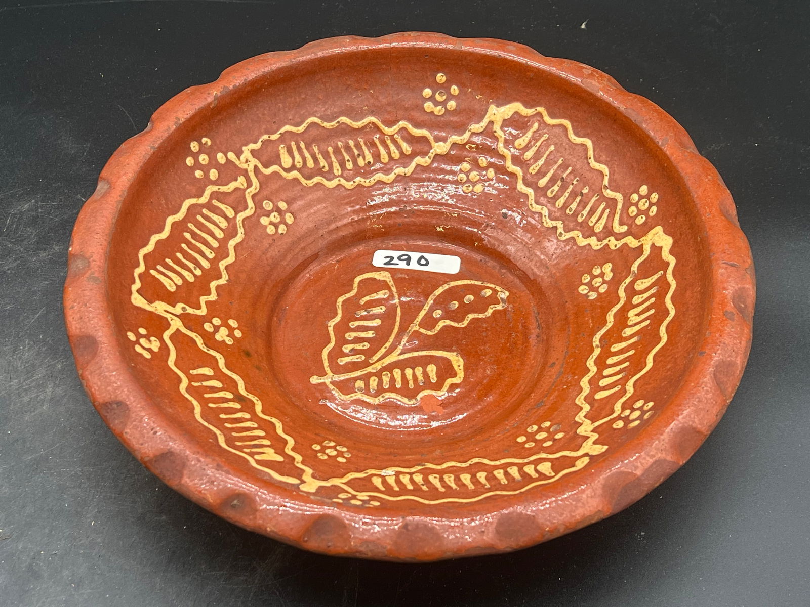 Redware Paint Decorated Bowl: Redware Paint Decorated Bowl (15)