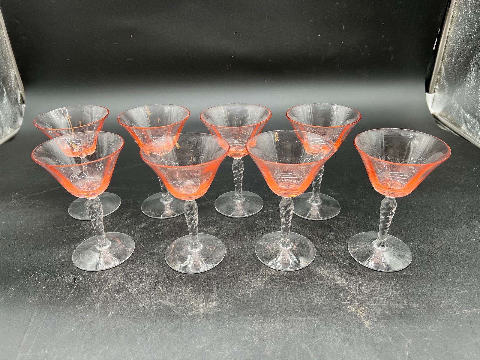 Set of 8 Pink Depression Cambridge Cocktail Glasses: Set of 8 Pink Depression Cambridge Cocktail Glasses
