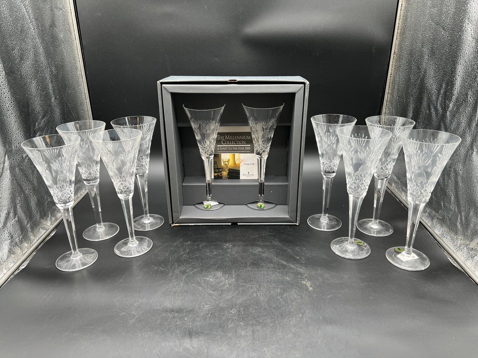 Lot 10 Waterford Crystal Prosperity Toasting Flutes: Lot 10 Waterford Crystal Prosperity Toasting Flutes. 6 come in original box. From the Millennium collection