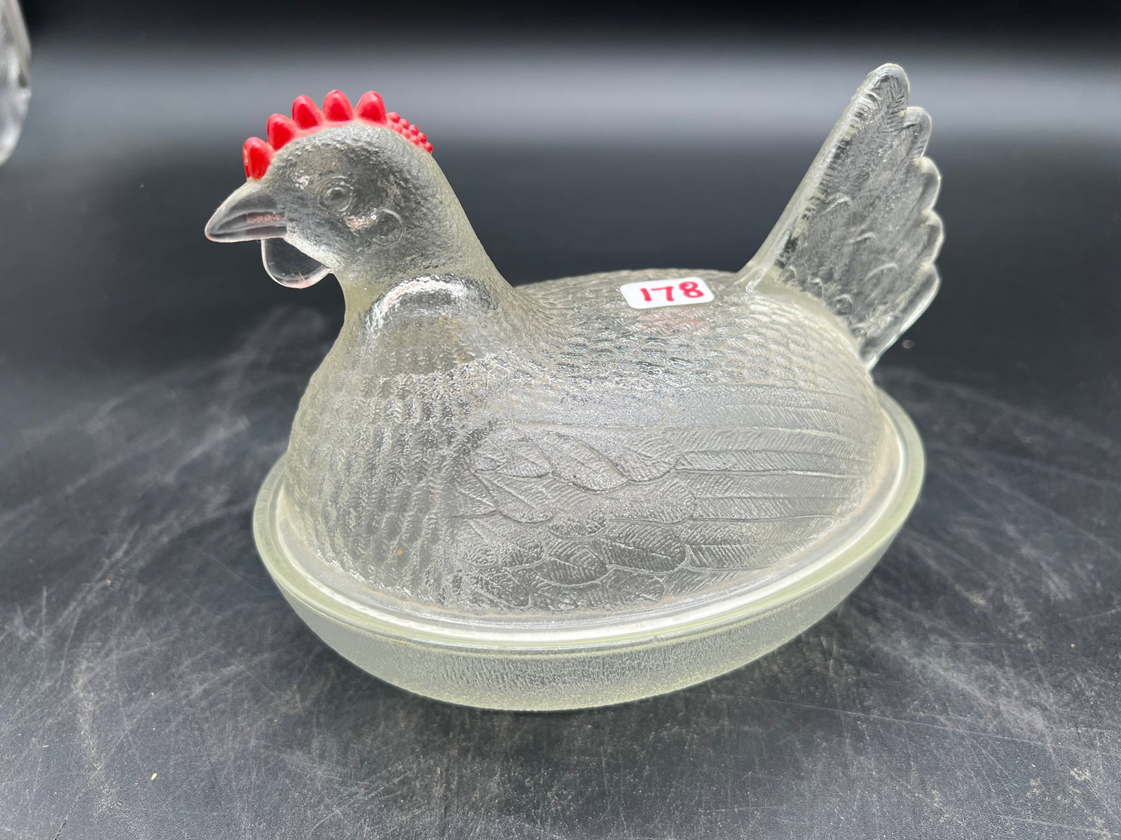 Frosted Clear Glass Hen on Nest Covered Dish: Frosted Clear Glass Hen on Nest Covered Dish