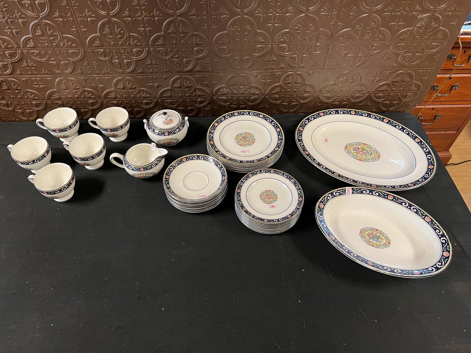 Wedgewood Service for 4 Blue Bone China: Tippin Hand Painted Satin Glass Candy Dish