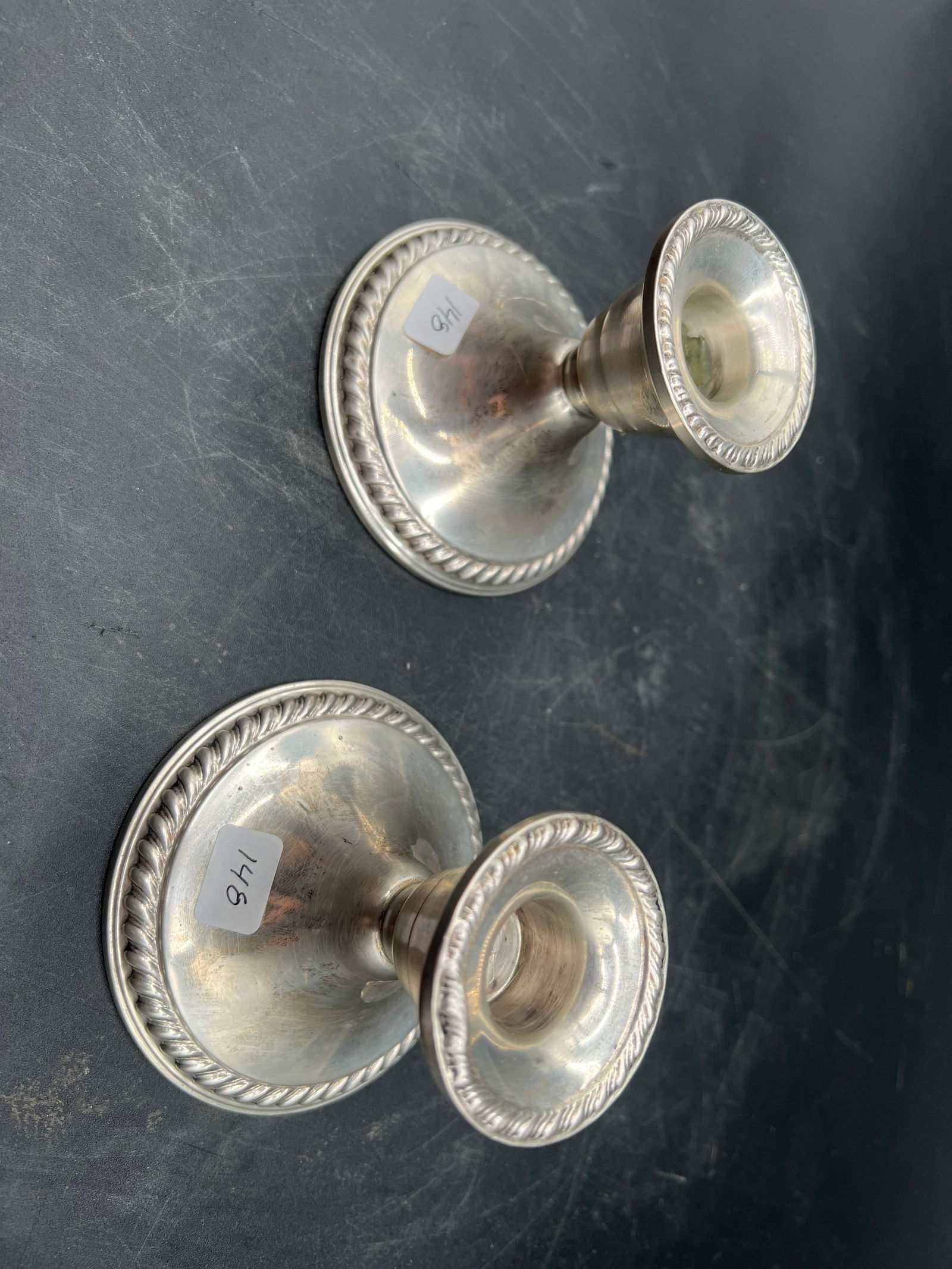 Pair of Weighted Sterling Candle Holders (1 of 5)