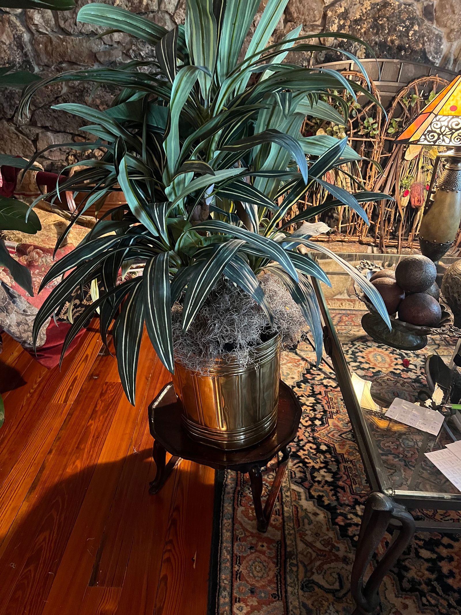 Mahogany Plant Stand w/Brass Planter (1 of 6)