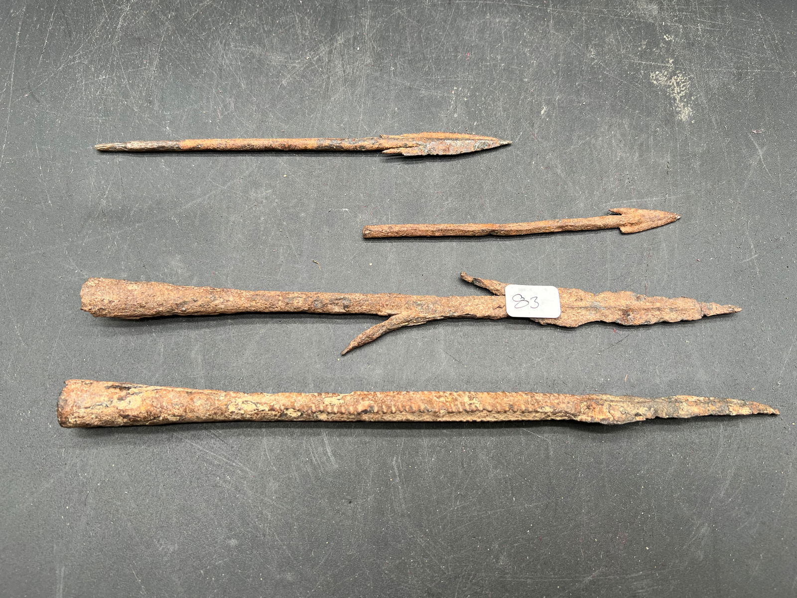 Lot of 4 Native American Metal Spear/Arrow Heads: Lot of 4 Native American Metal Spear/Arrow Heads