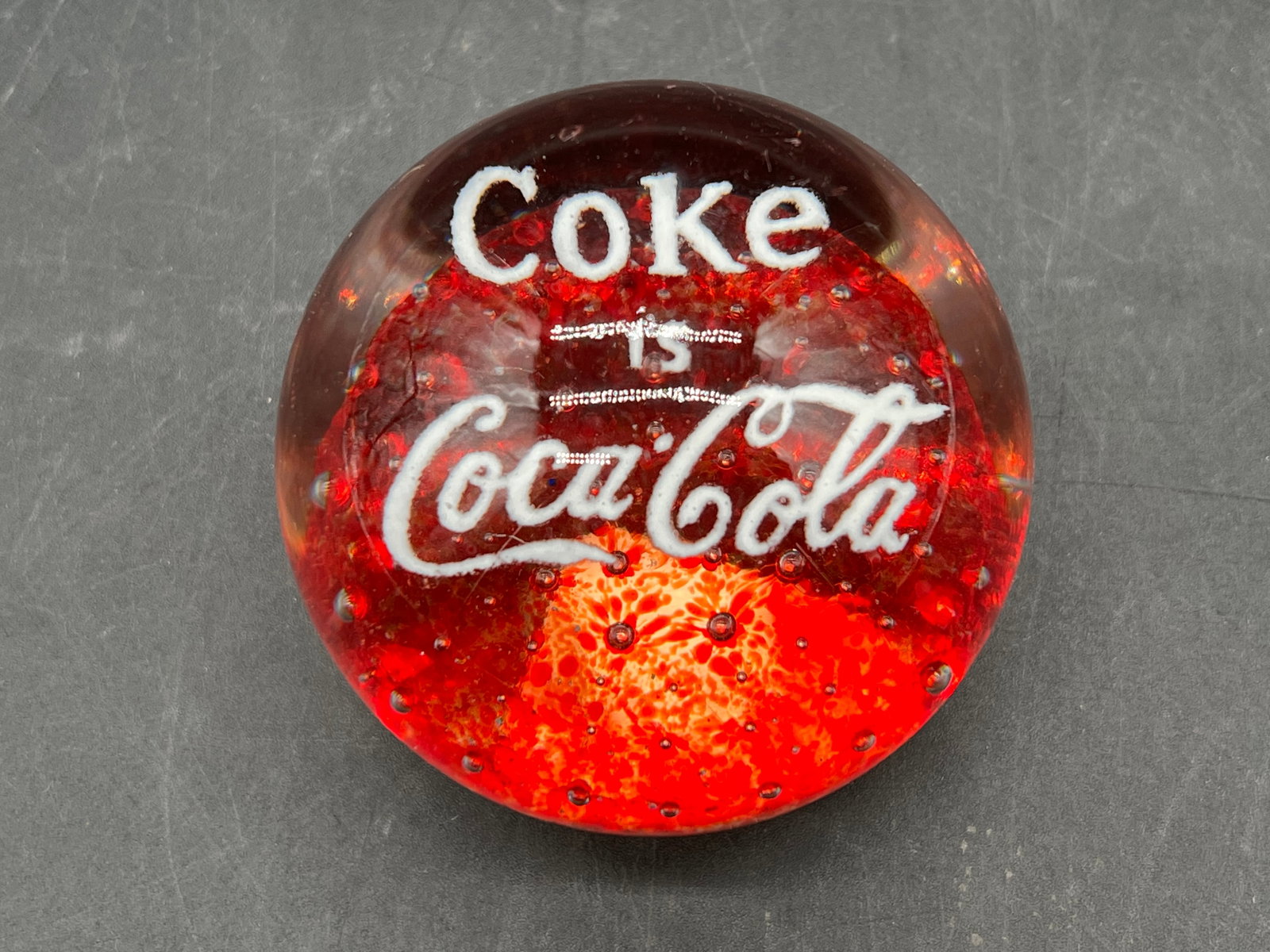 Early Coca Cola Advertising Glass Paperweight: Early Coca Cola Advertising Glass Paperweight