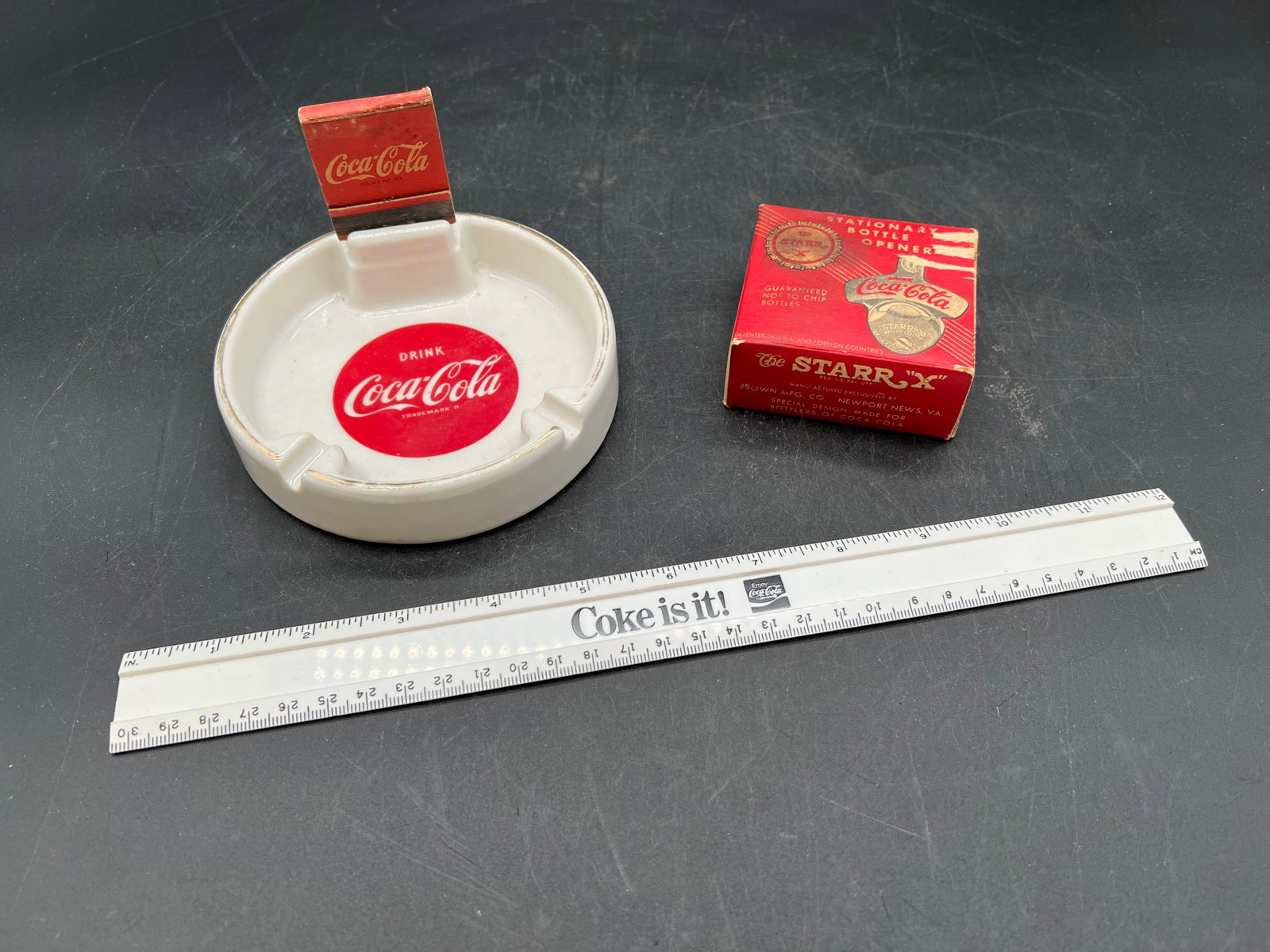 Lot of 4 Advertising Collectibles: Lot of 4 Advertising Collectibles. Ruler, ashtray, bottle opener, and book of matches