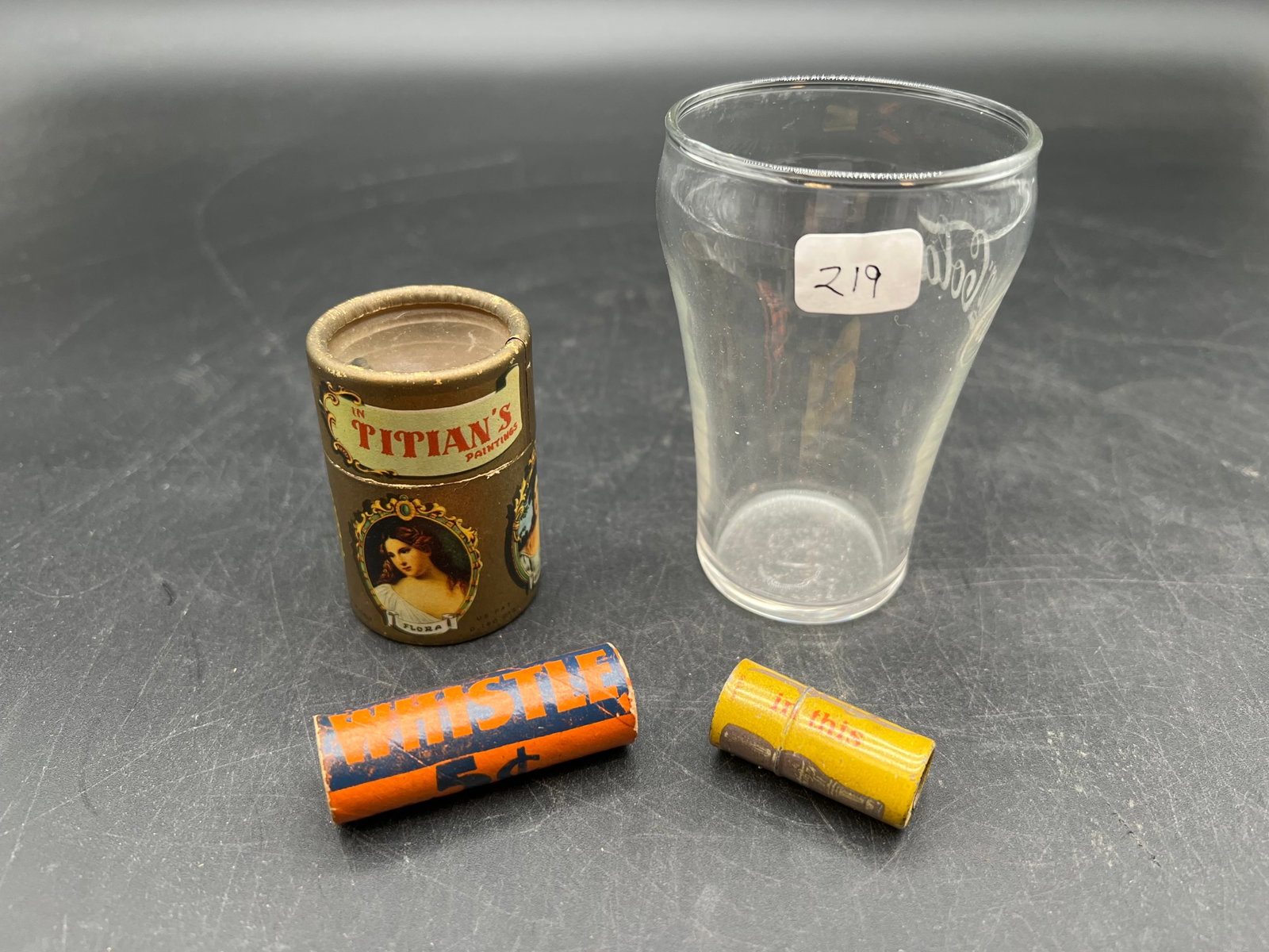 Lot of 4 Advertising Collectibles: Lot of 4 Advertising Collectibles. Coca Cola glass, 2 whistles, and matches