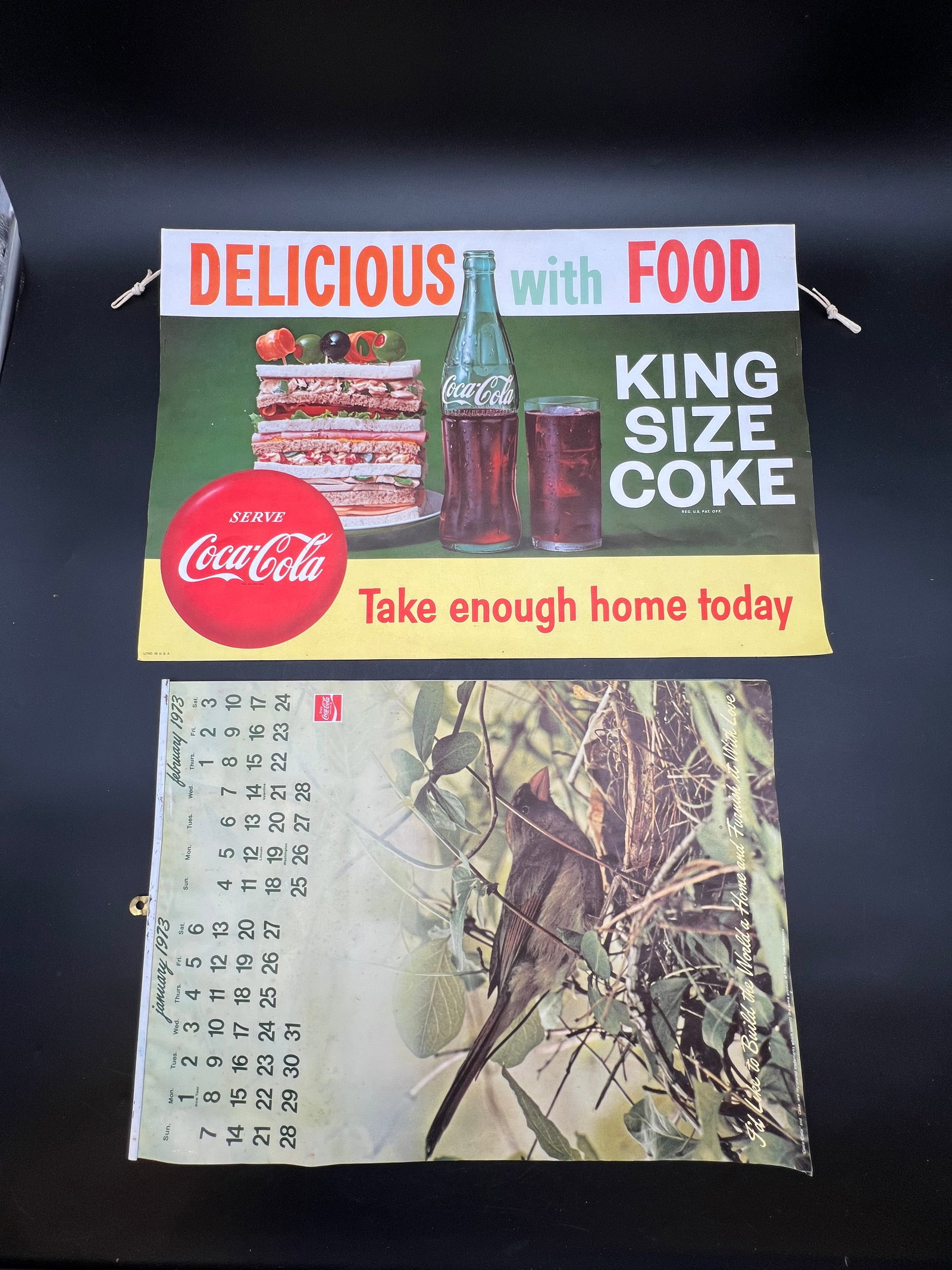 Lot of 2 Coca Cola Memorabilia: Lot of 2 Coca Cola Memorabilia. Calendar and advertising poster