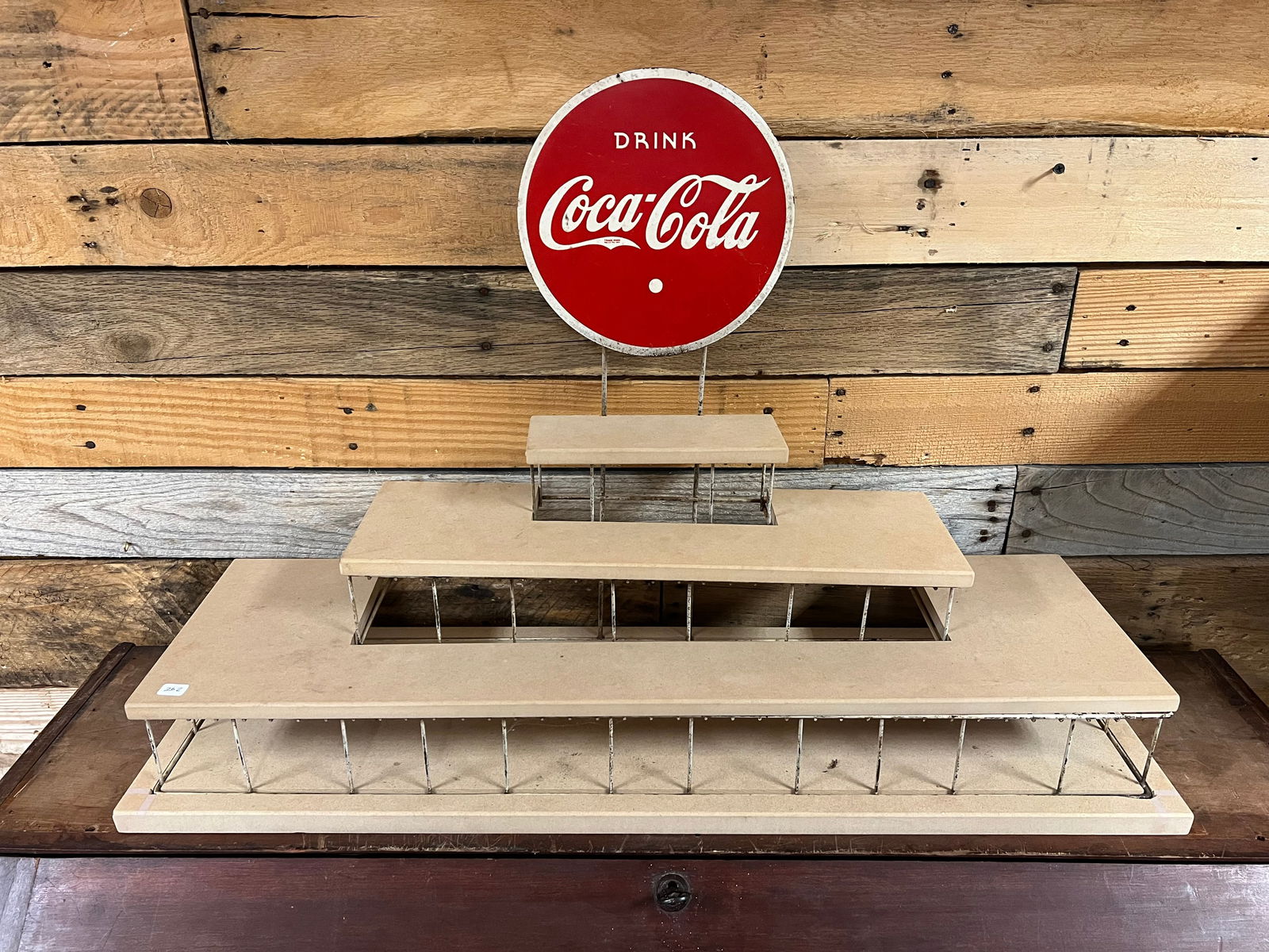 Rare 1920s Coca Cola Bottle Display Rack: Rare 1920s Coca Cola Bottle Display Rack. 8.5 round Coke sign. Metal stand with original trays.