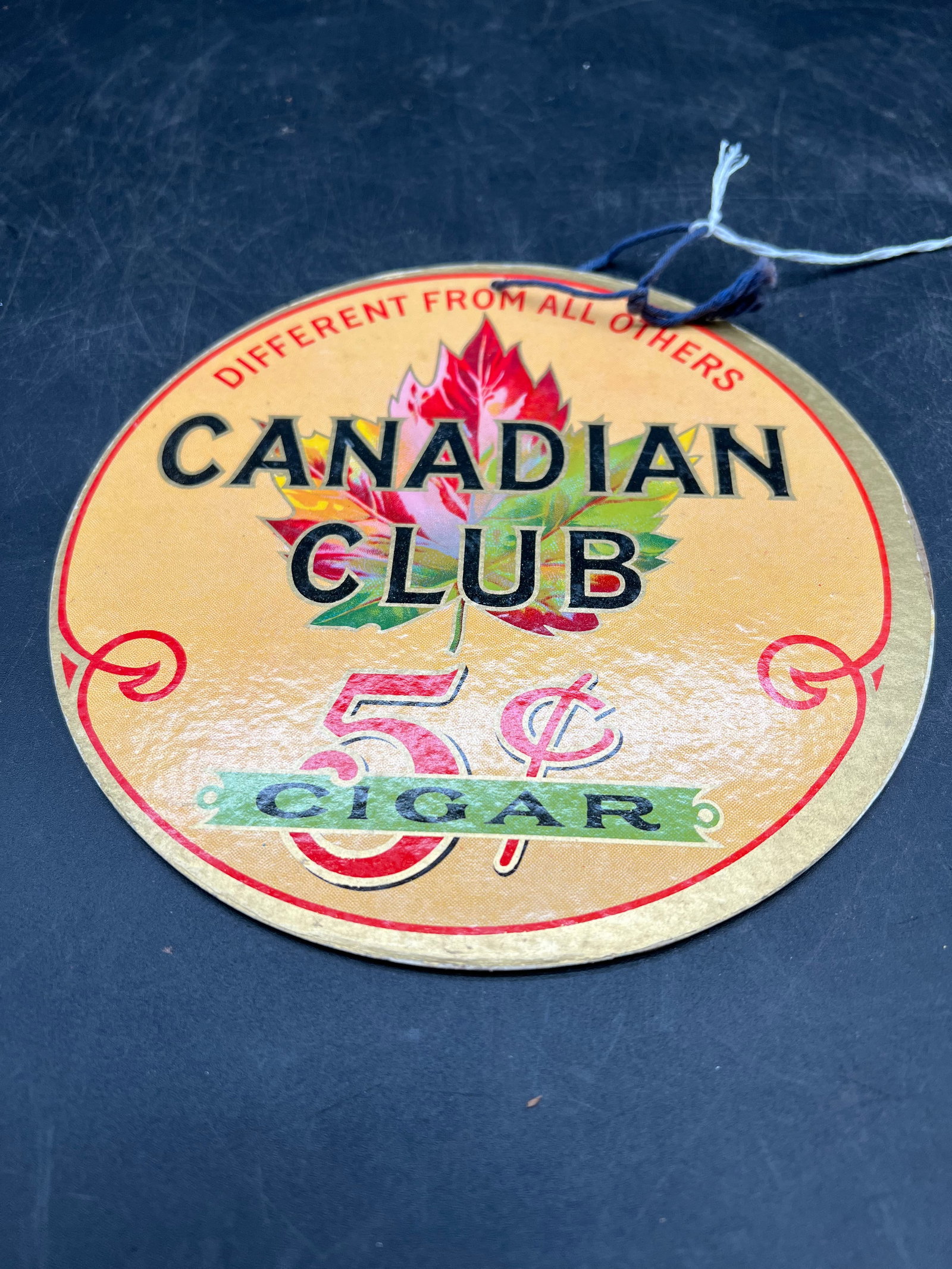 Vintage 5 cent Cigar Canadian Club Advertising Sign: Vintage 5 cent Cigar Canadian Club Advertising Sign