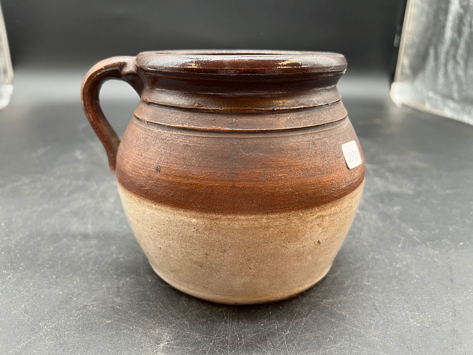 Brown/White Glaze Stoneware Pottery Bean Pot: Brown/White Glaze Stoneware Pottery Bean Pot
