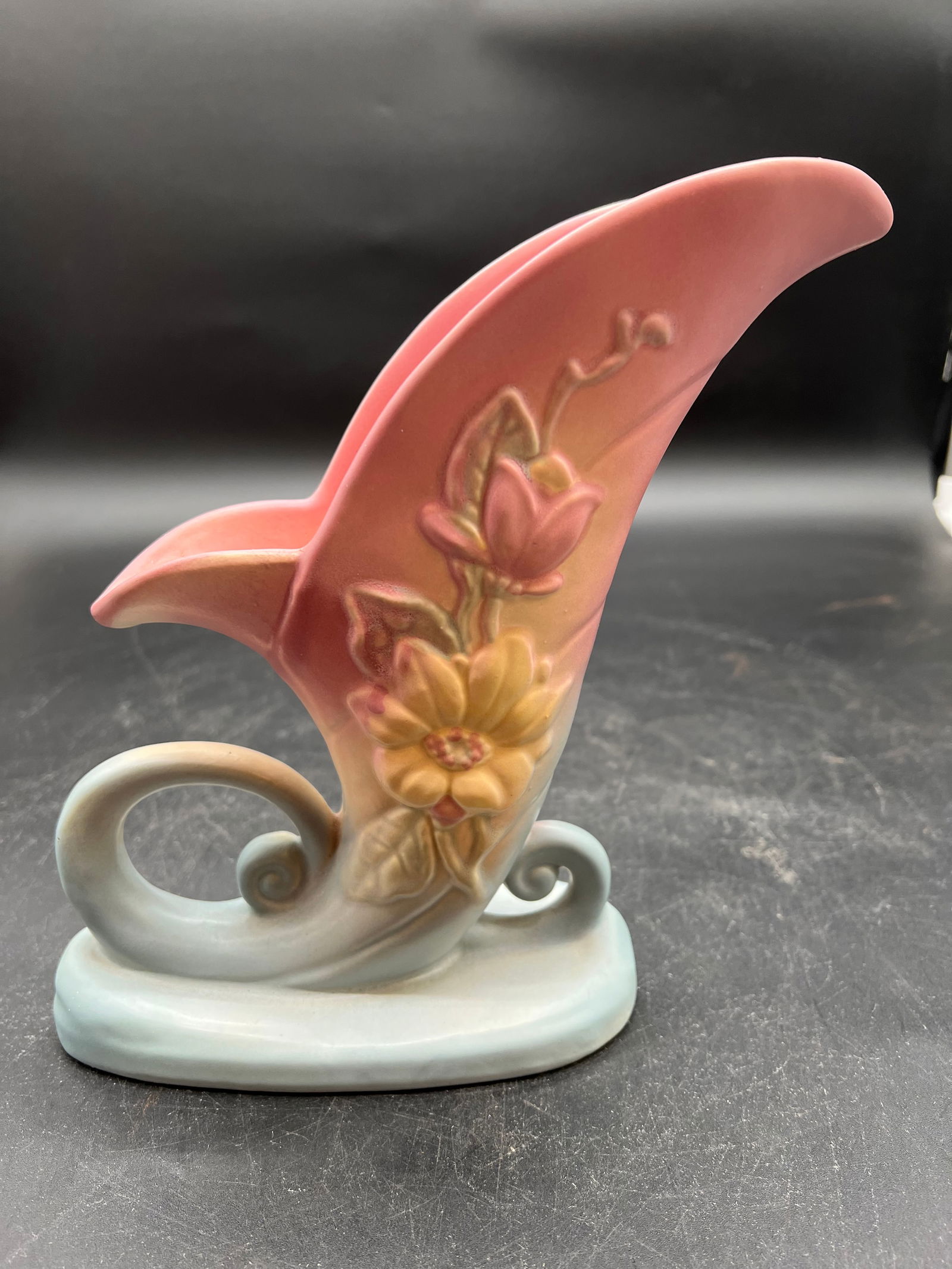 Hull Pottery “Magnolia?? Cornucopia Vase: Hull Pottery “Magnolia” Cornucopia Vase