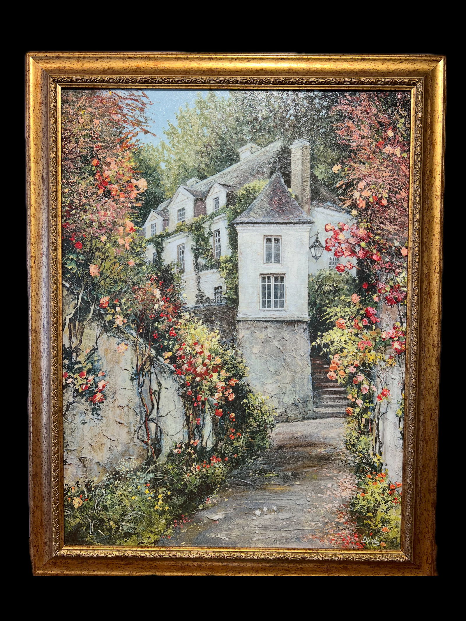 Contemporary Oil on Board Cottage Landscape: Contemporary Oil on Board Cottage Landscape. Signed Duvall