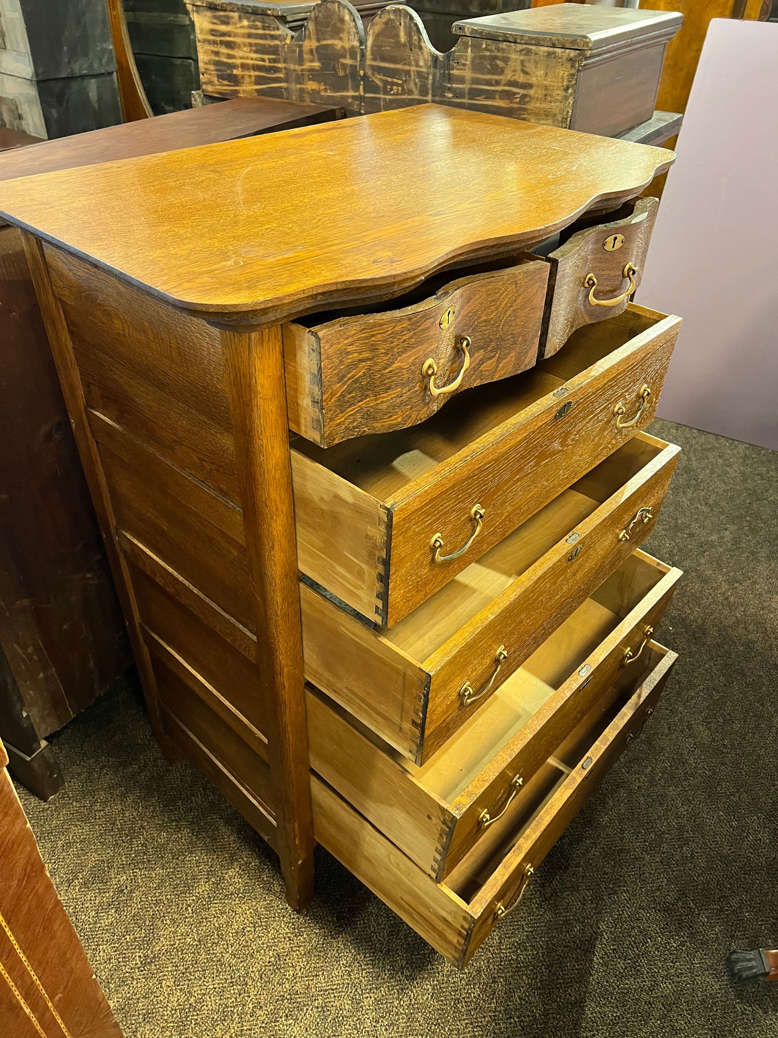 Oak Highboy 2 over 4 Chest - 3