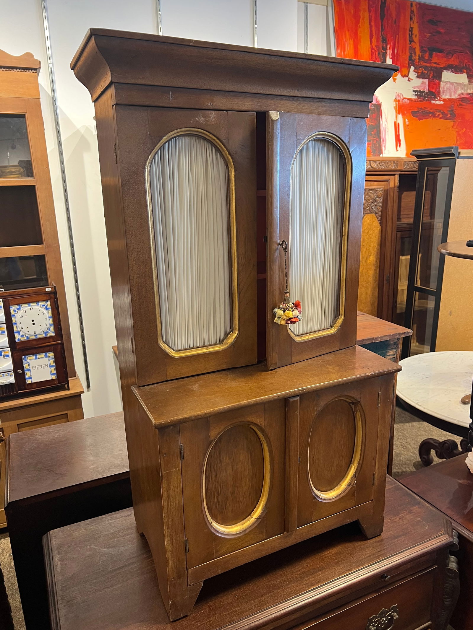 Small Walnut Stepback Cupboard - 2