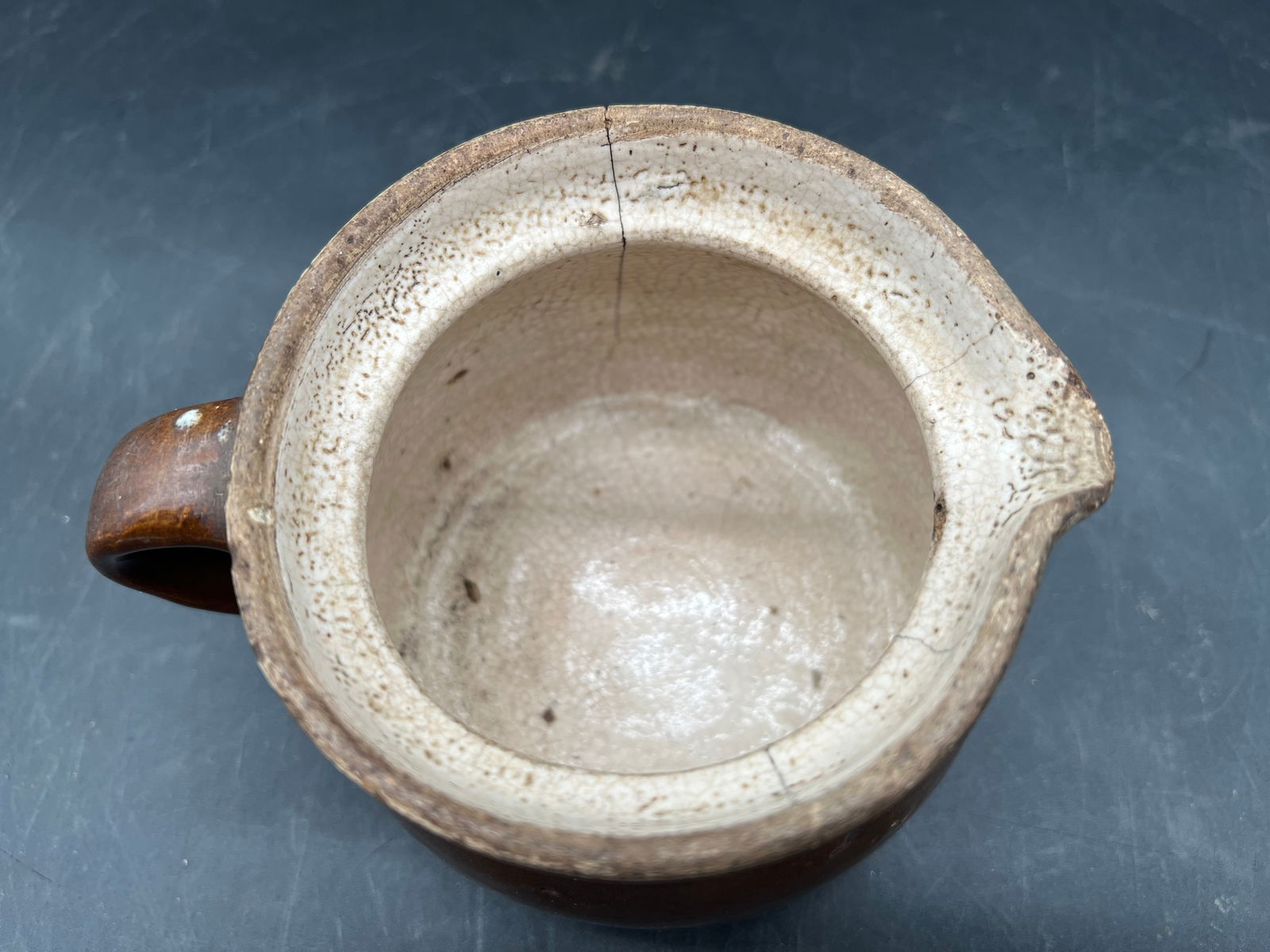 Early Brown Stoneware Pottery Pitcher - 3