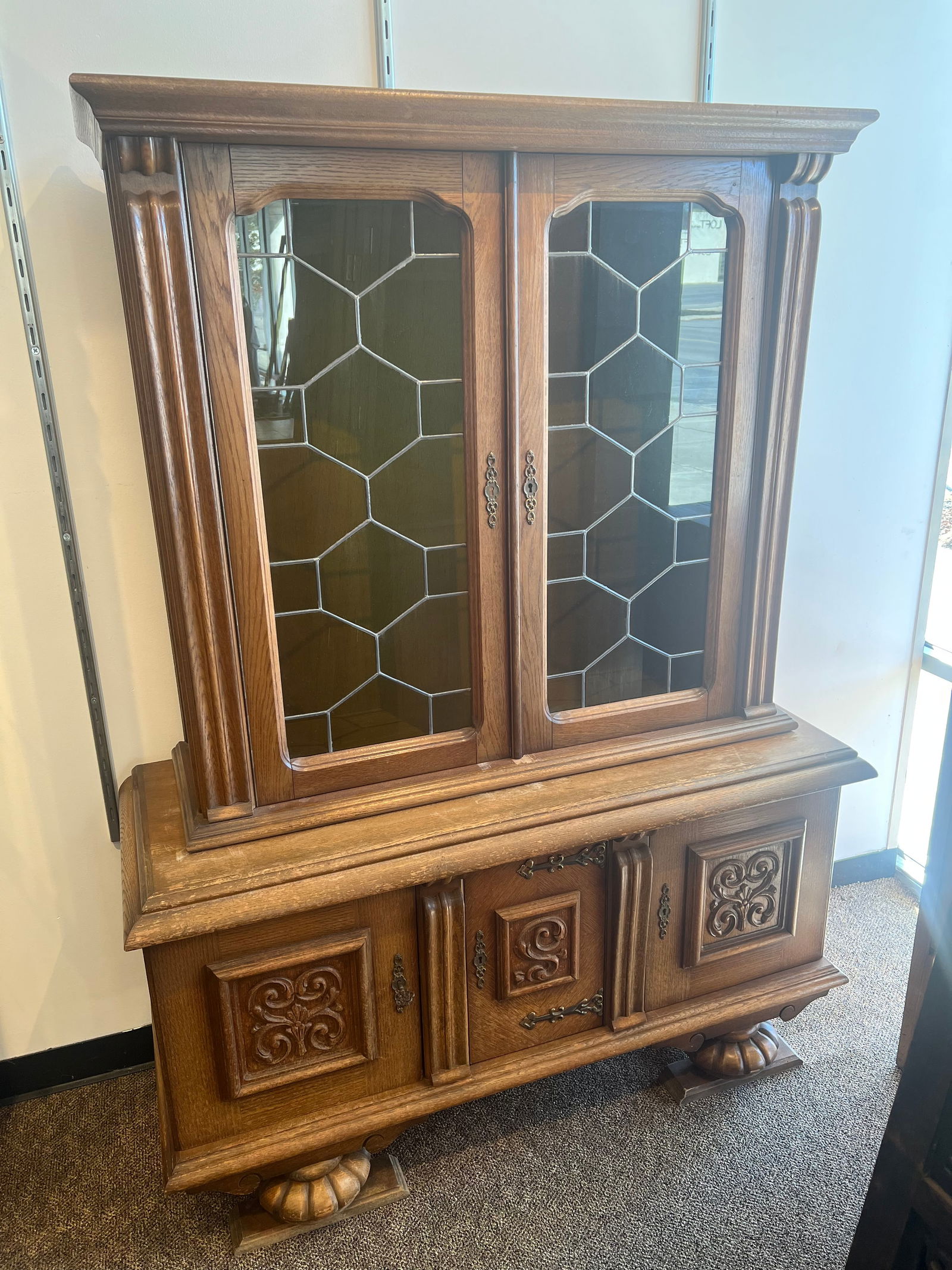 Oak Stain Glass China Cabinet: Oak Stain Glass China Cabinet