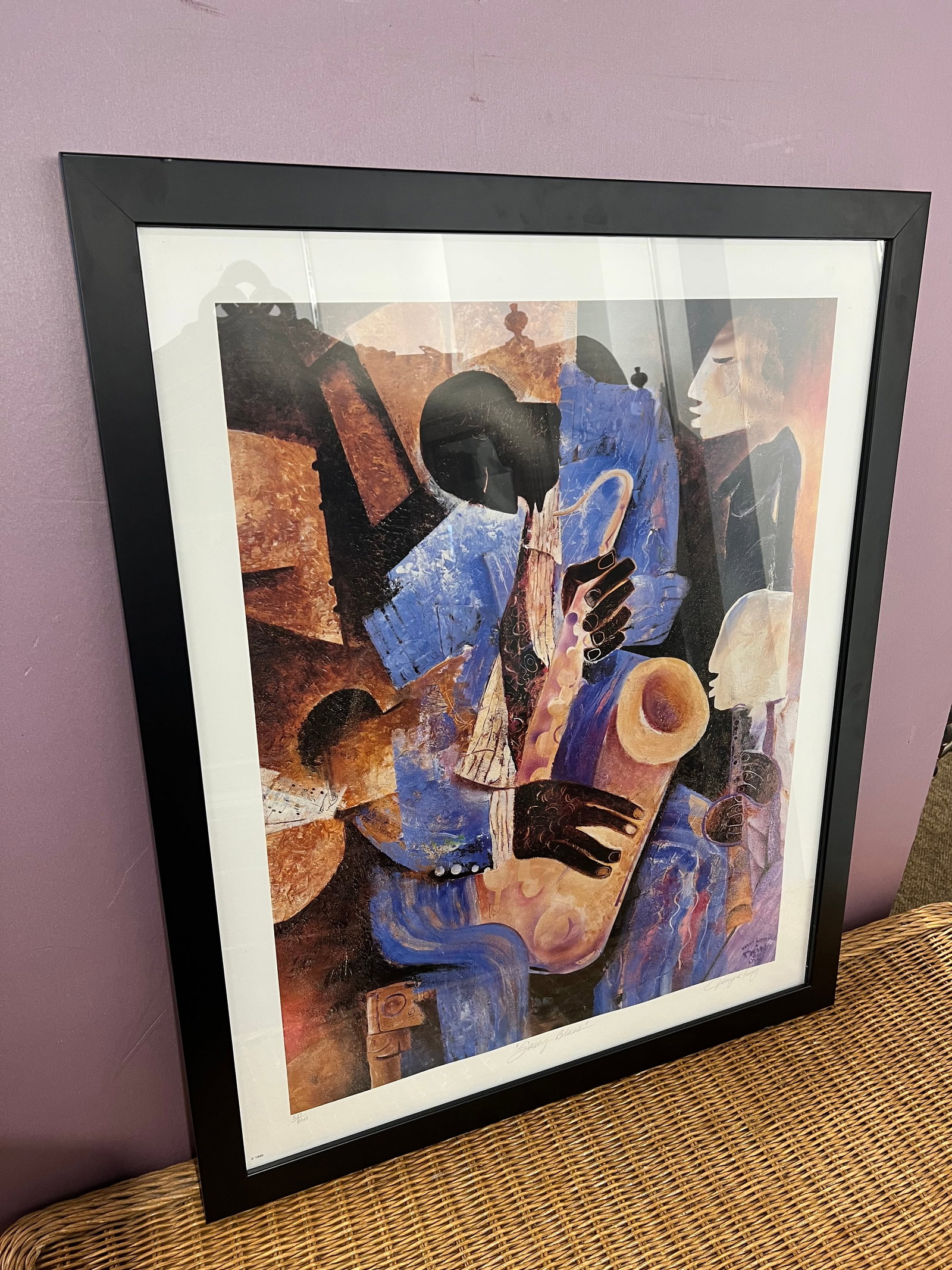 Lithograph titled Saxes Blues b y Terry & Jerry Twin Lynn: Lithograph titled Saxes Blues b y Terry & Jerry Twin Lynn