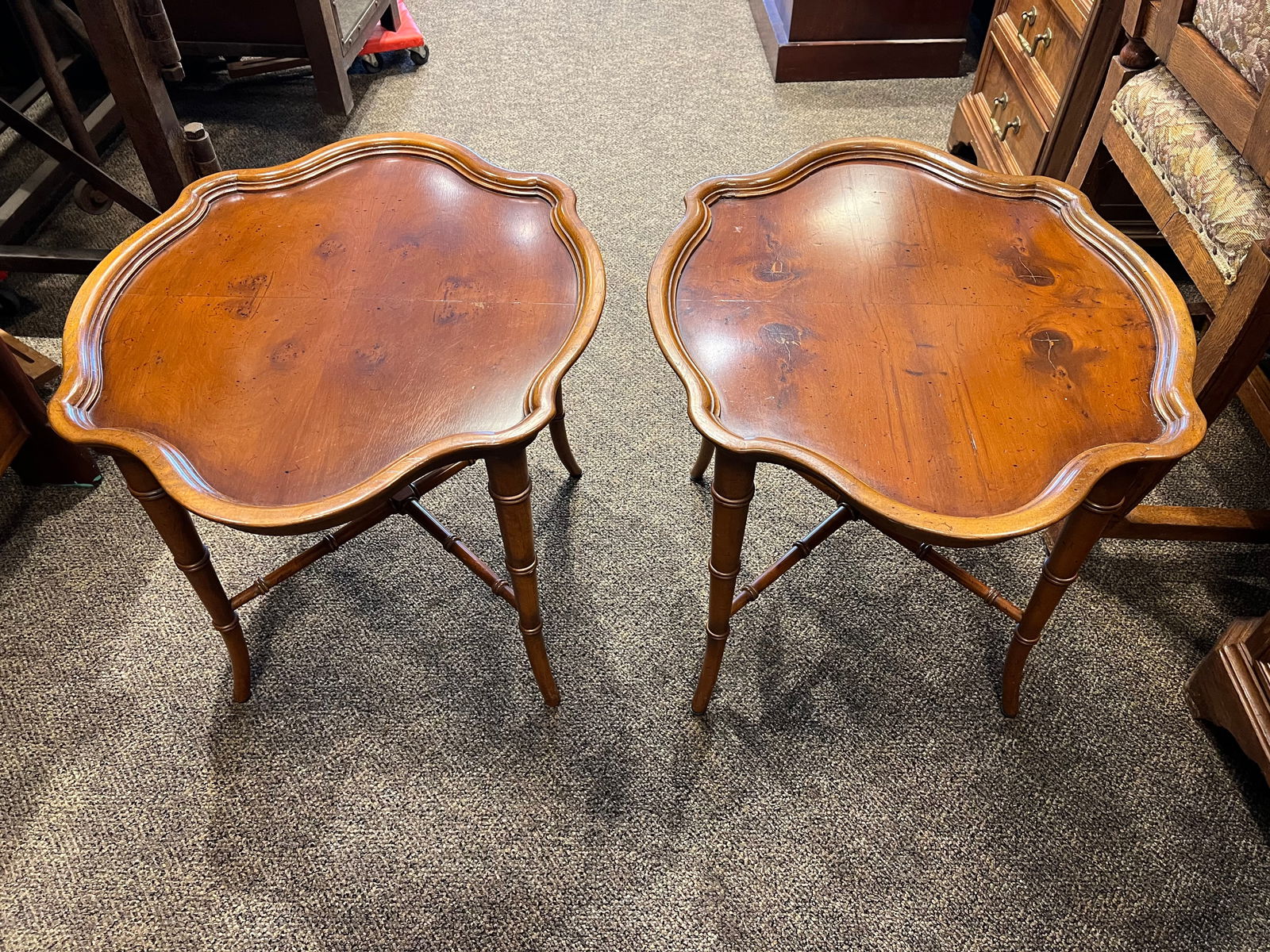 Pair of Yew wood End Tables: Pair of Yew End Tables