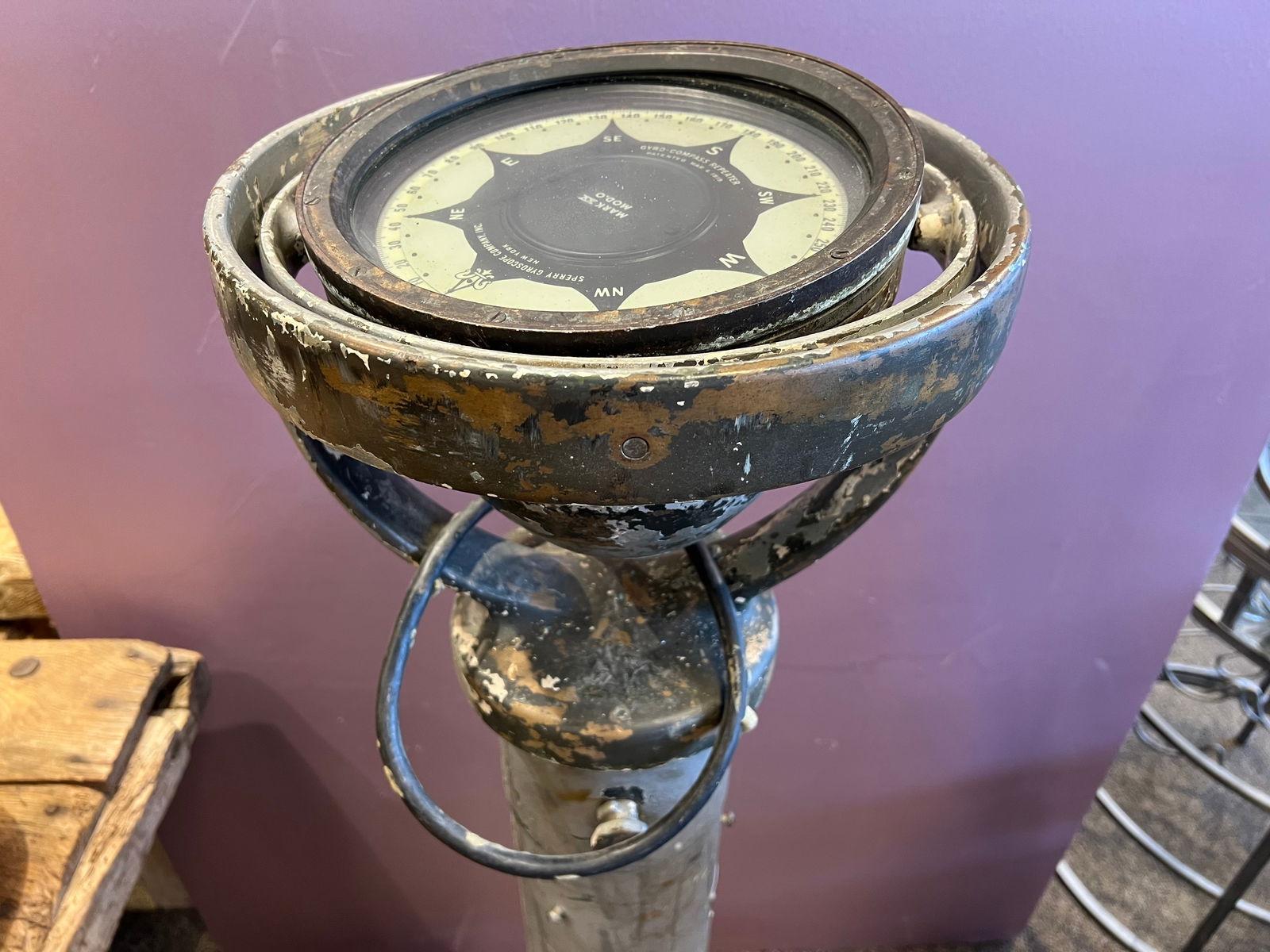 Sperry Gyroscope Co. Early Brass Binnacle compass. - 3