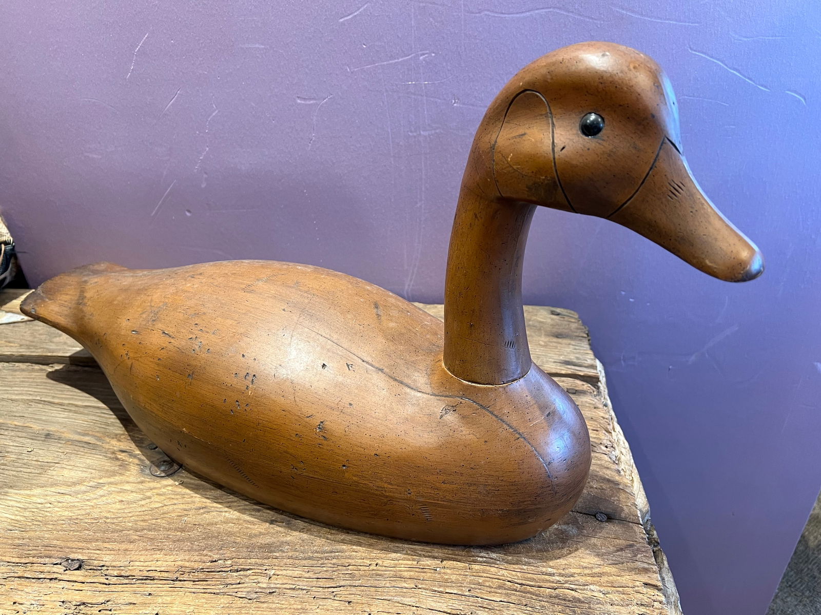 Early wooden duck decoy.: Early wooden duck decoy.