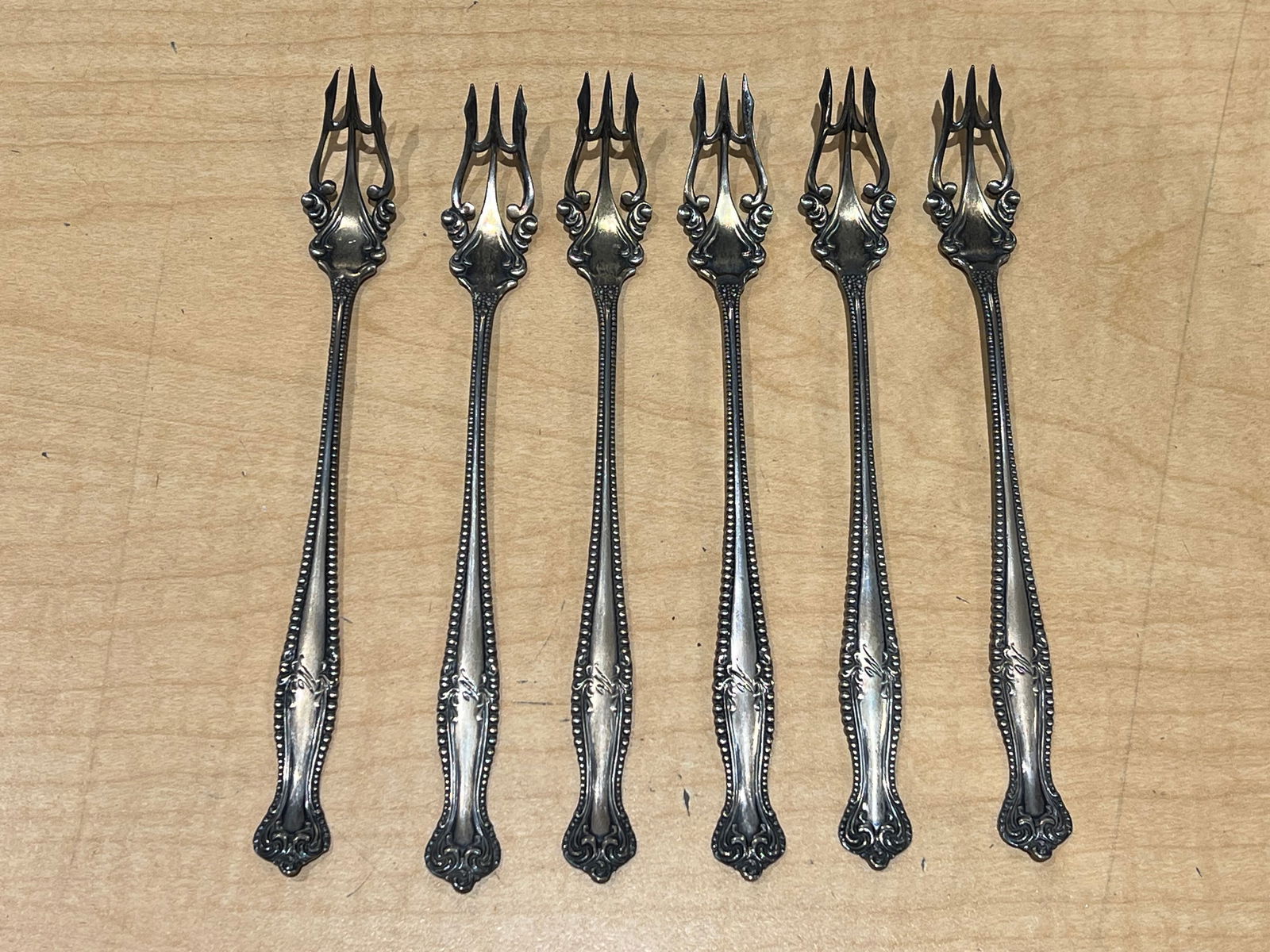 6 pc. Sterling Silver Small Forks: 6 pc. Sterling Silver Small Forks. Weighs 94 grams