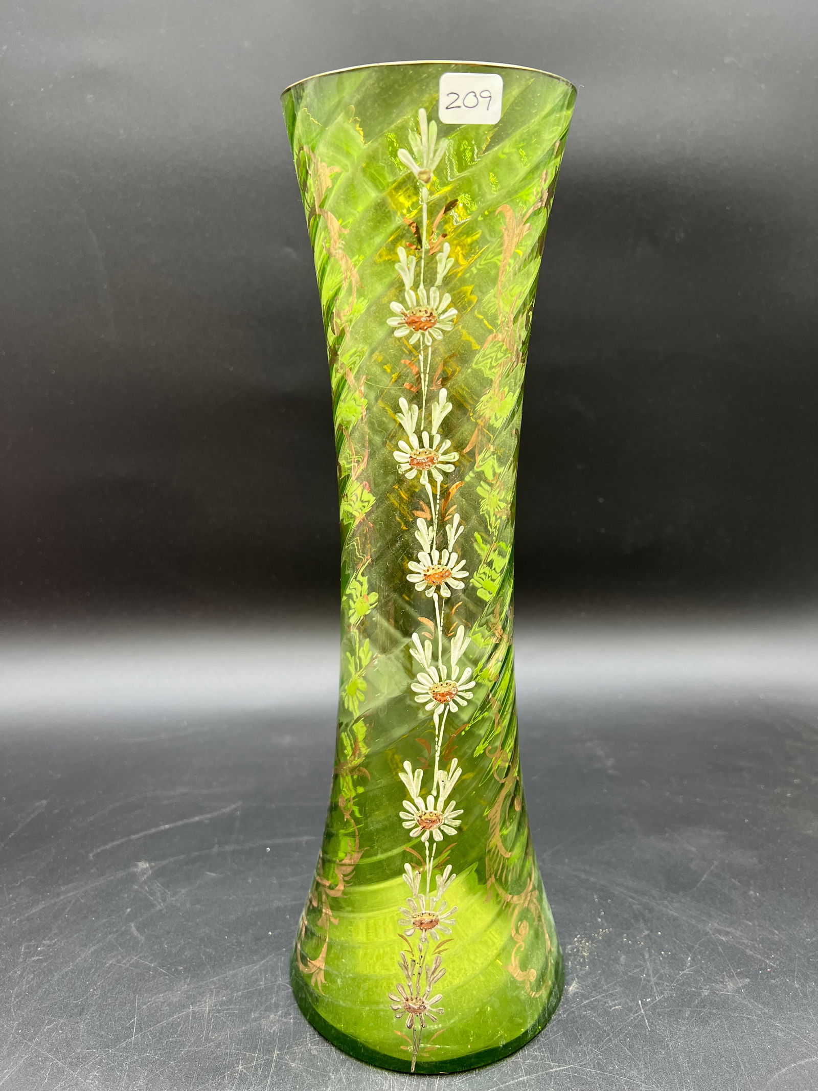 Antique Green Swirl Art Glass Vase (1 of 5)