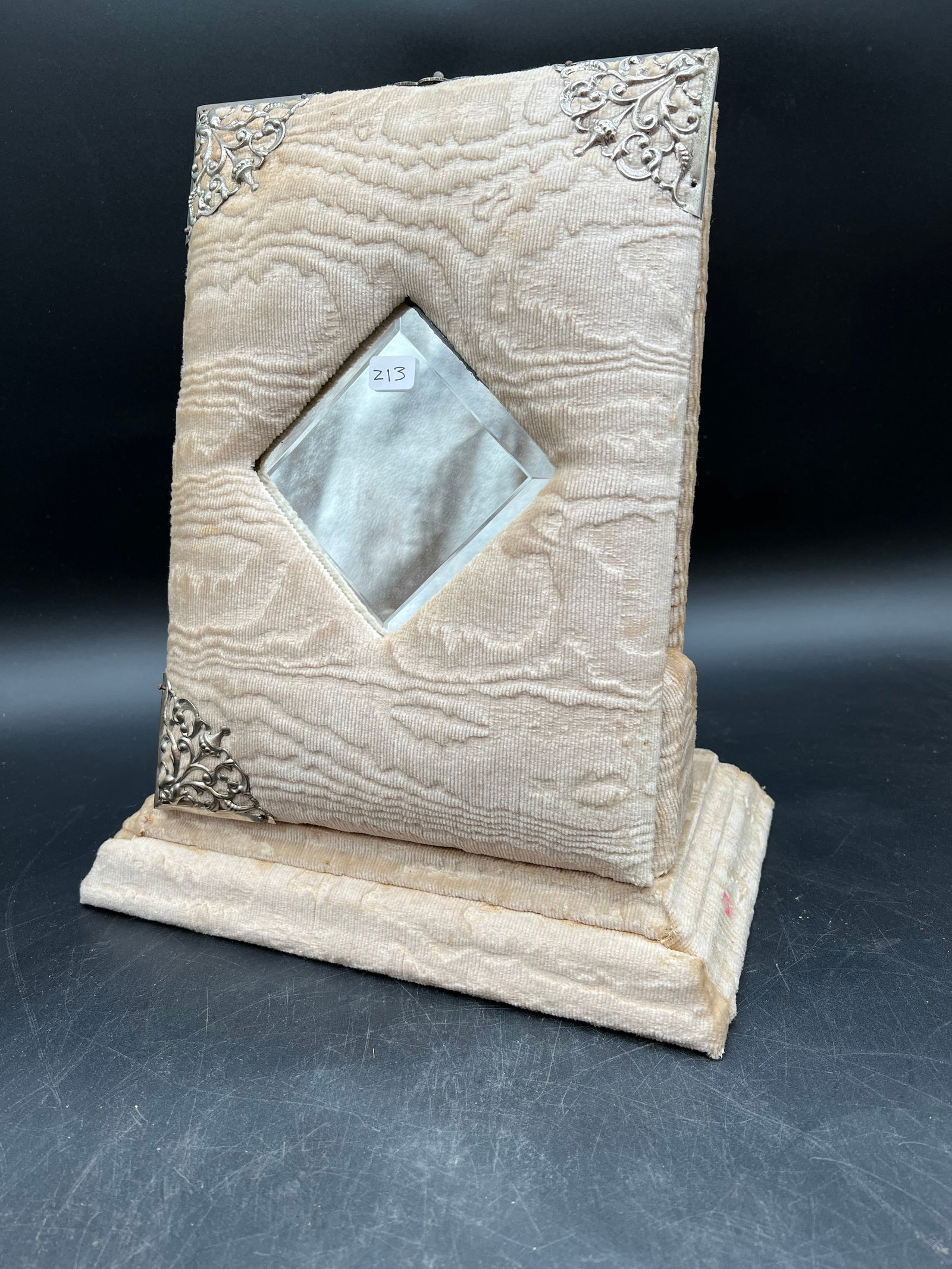 Vintage Tabletop Photo Album with Fabric Covering: Vintage Tabletop Photo Album with Fabric Covering. Removable dividers. Bevelled mirror on front