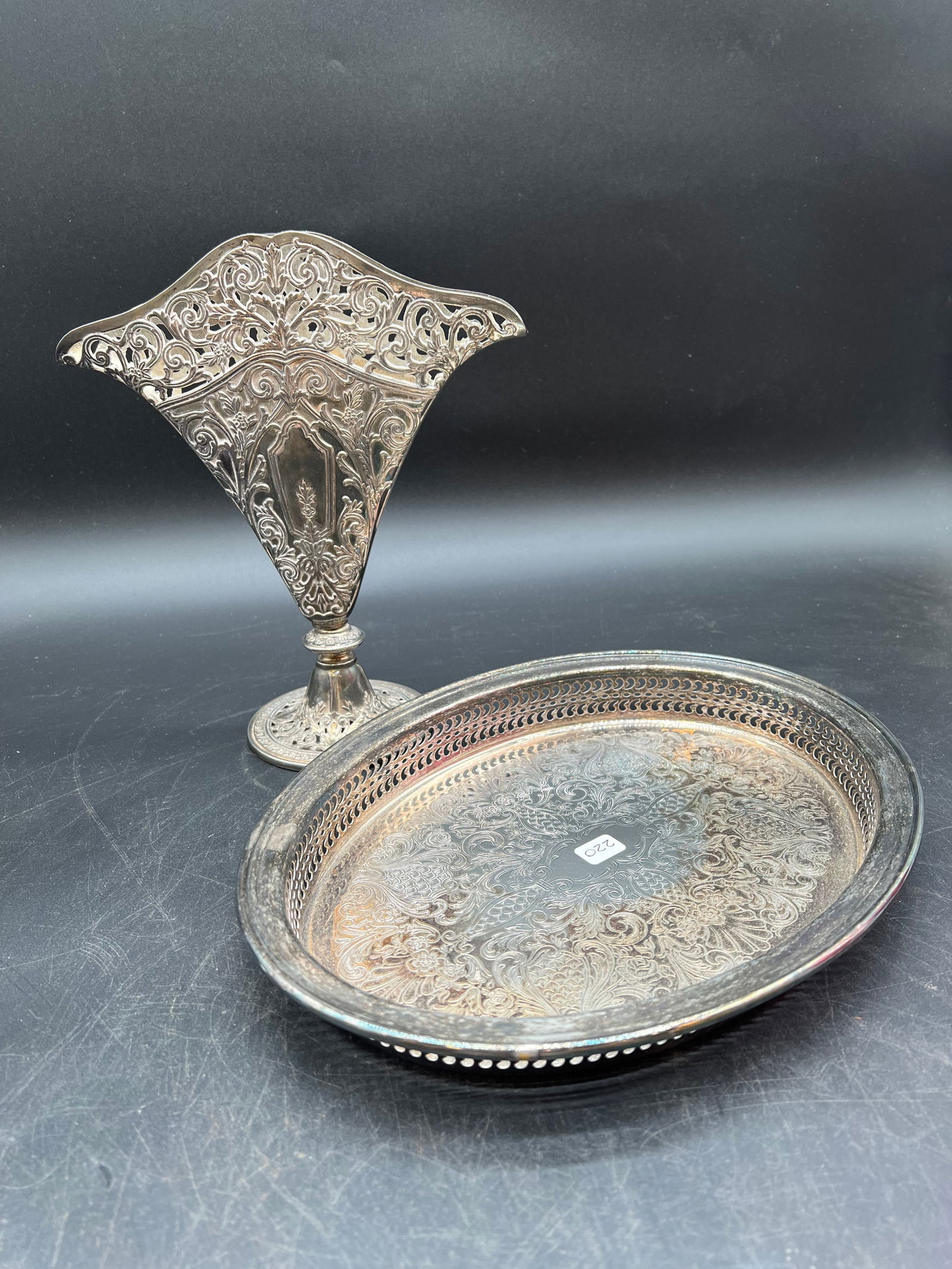 Lot of 2 Silverplate Vase and Tray (1 of 5)