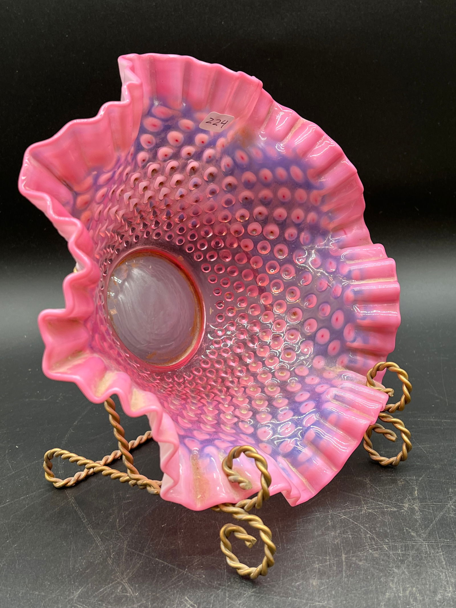 Vintage Fenton Cranberry Opalescent Hobnail Ruffled Bowl: Vintage Fenton Cranberry Opalescent Hobnail Ruffled Bowl