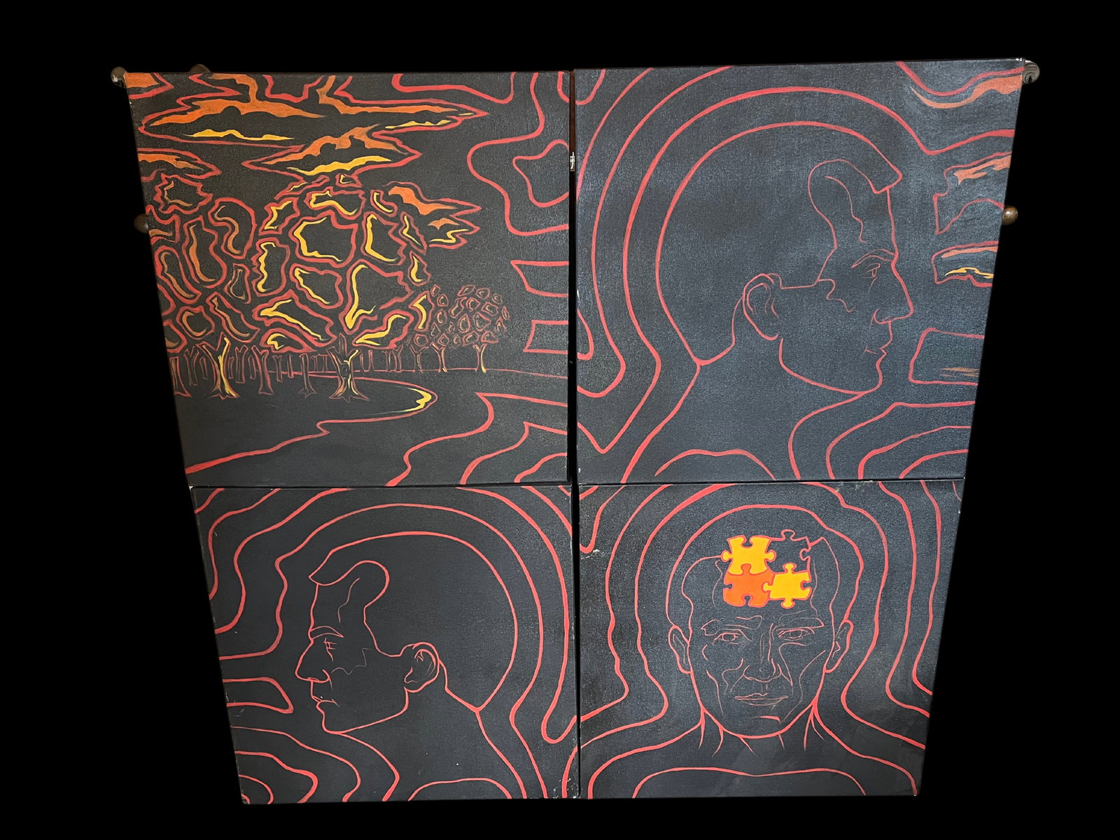 Lot of 4 Jigsaw Puzzle Oil on Canvas: Lot of 4 Jigsaw Puzzle Oil on Canvas. Signature on back