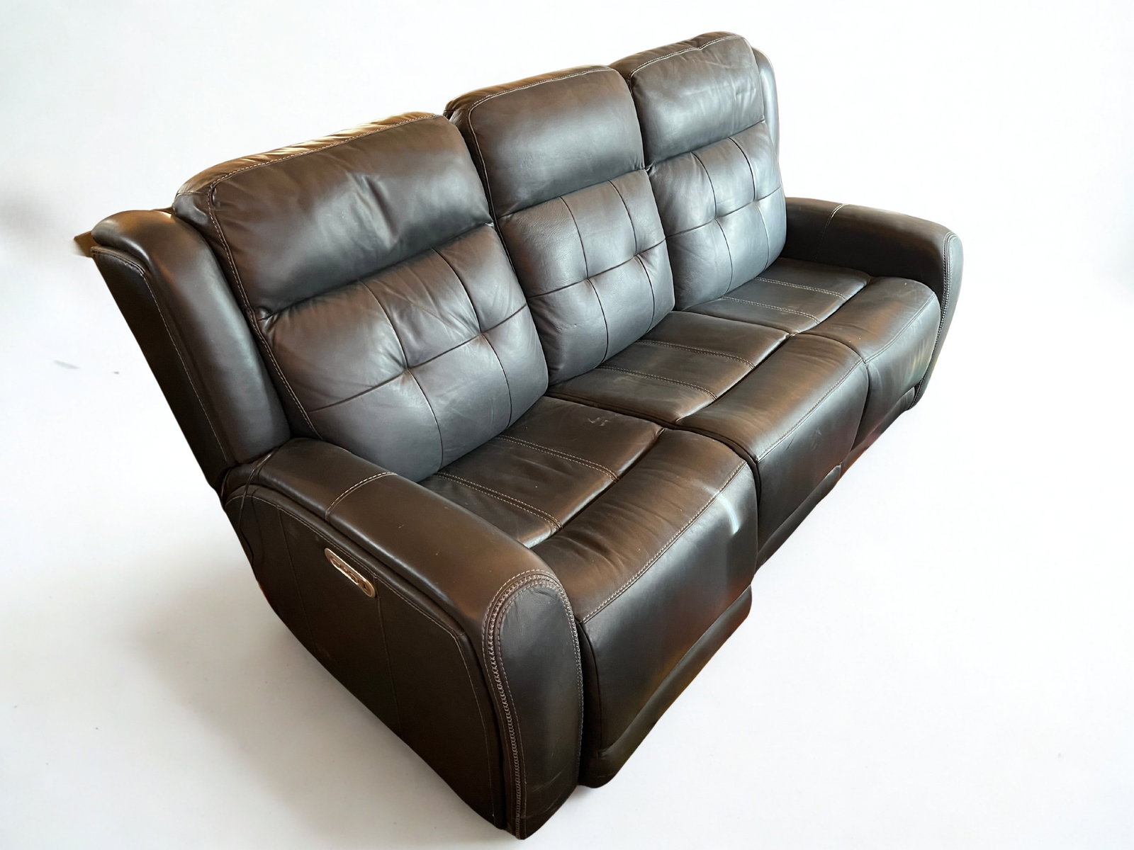 Gray Leather Reclining Sofa (1 of 6)