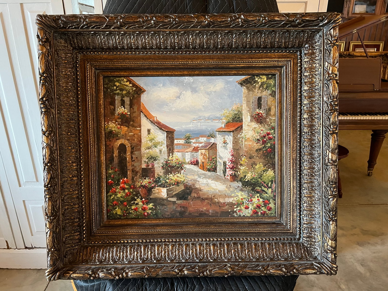 Signed Oil on Canvas - Italian village scene (1 of 8)