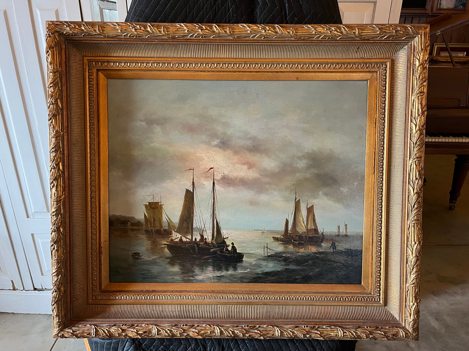 Signed Oil on Canvas - Coastal Harbor Scene (1 of 6)