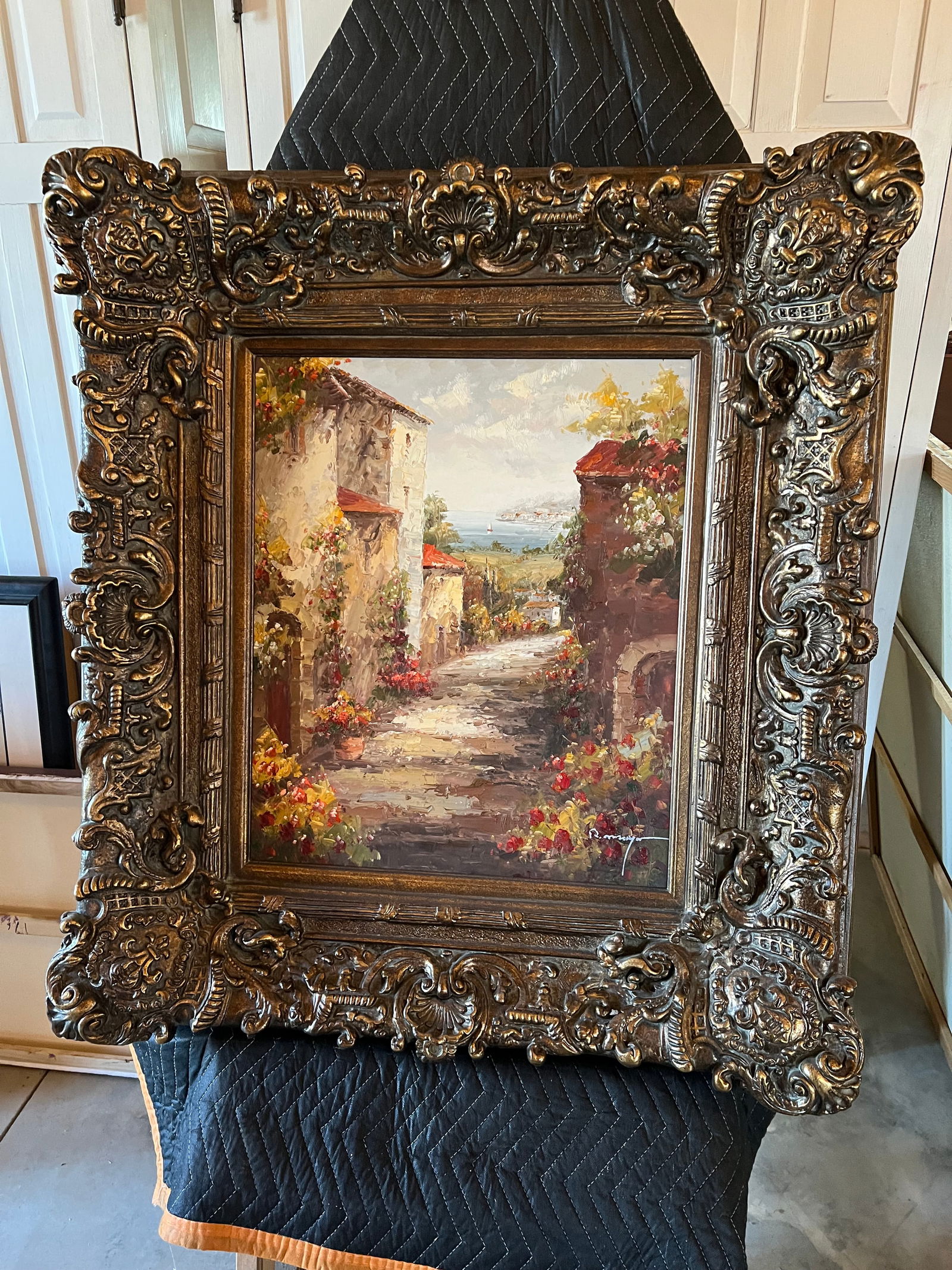 Decorative Mediterranean Style Oil on Canvas - Village Scene (1 of 7)