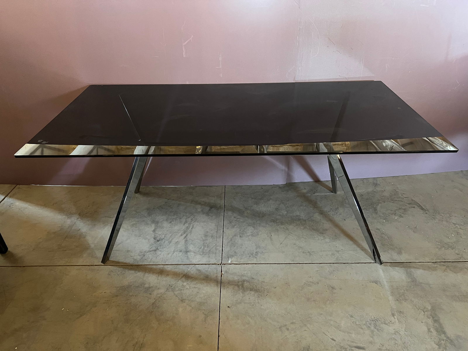 Mid Century Glass Top Chrome Base Table (1 of 5)