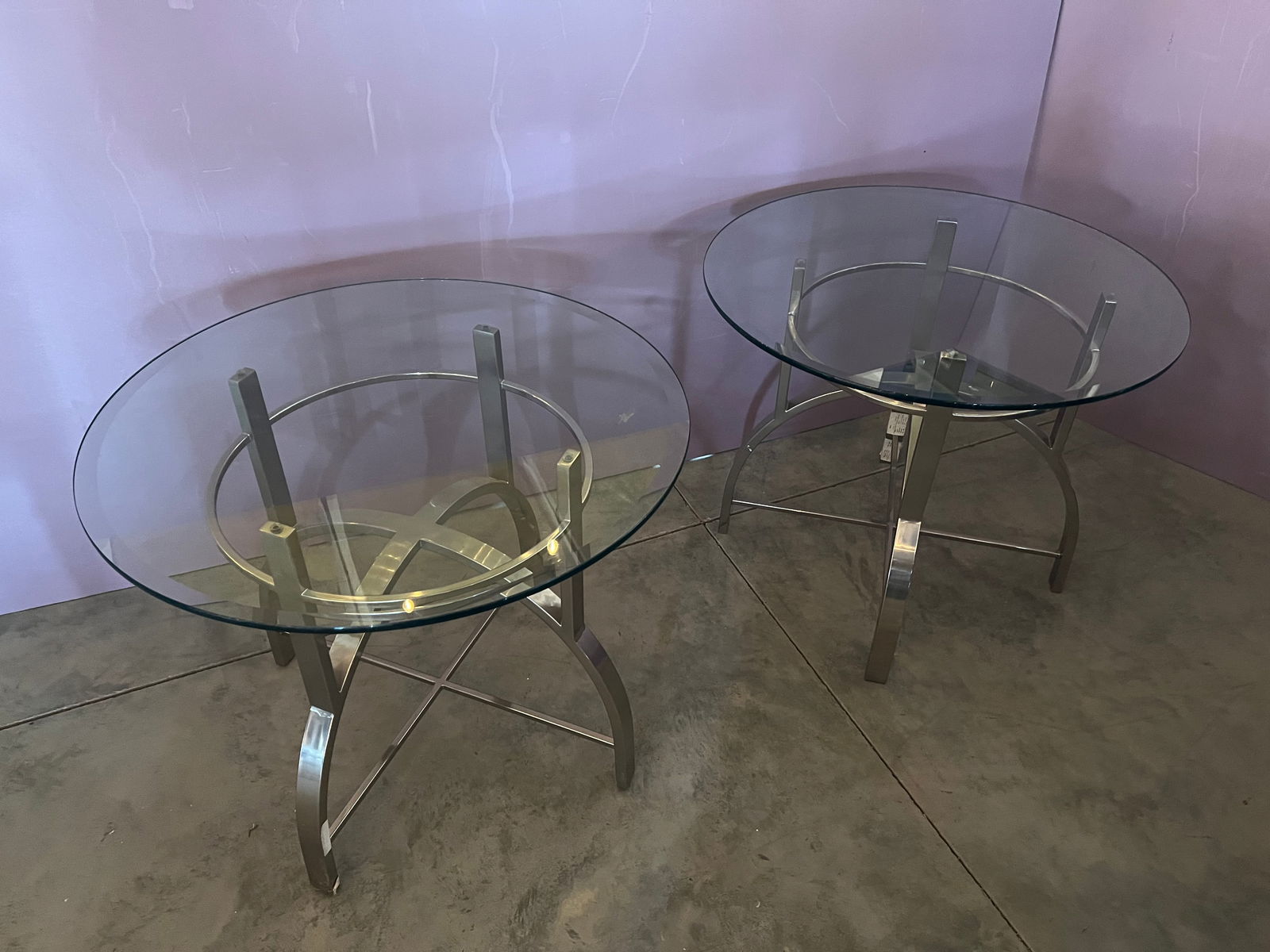 Pair of Mid Century Chrome Bottom Bevelled Glass Top Table (1 of 5)