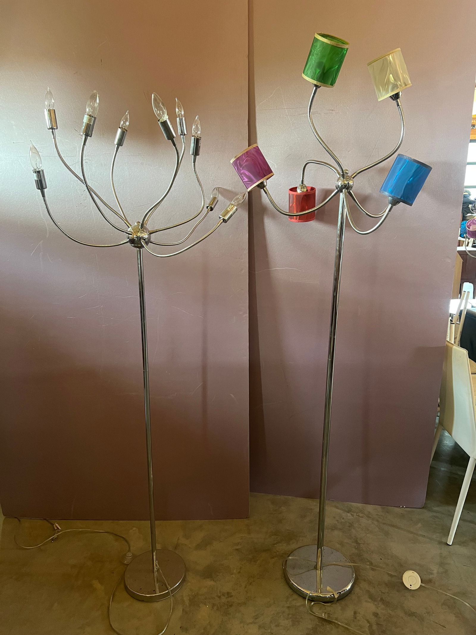 Pair of Mid Century Chrome Medusa Floor Lamps: Pair of Mid Century Chrome Medusa Floor Lamps